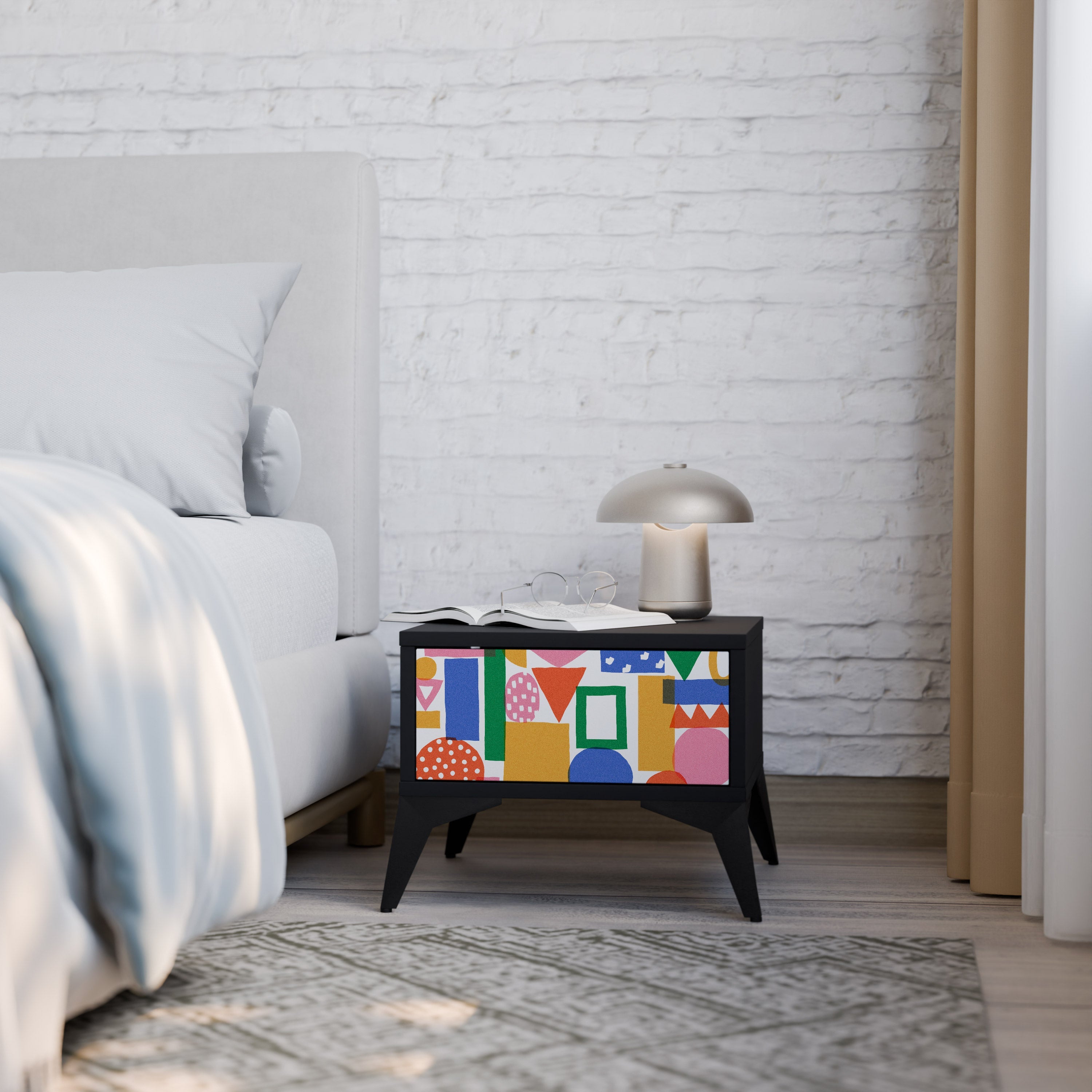 GEOMETRIC GLIMMER Nightstand in Black Finish