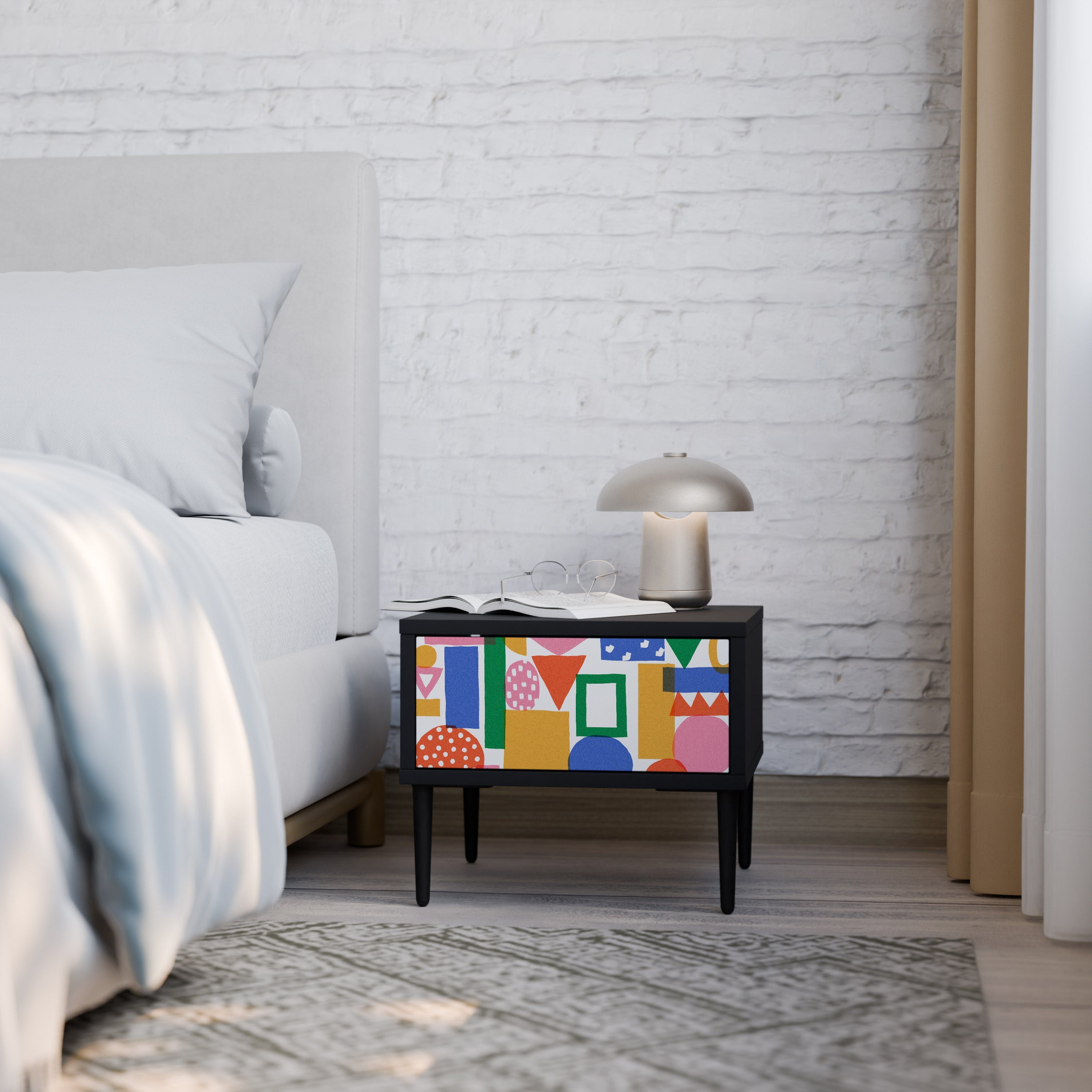 GEOMETRIC GLIMMER Nightstand in Black Finish