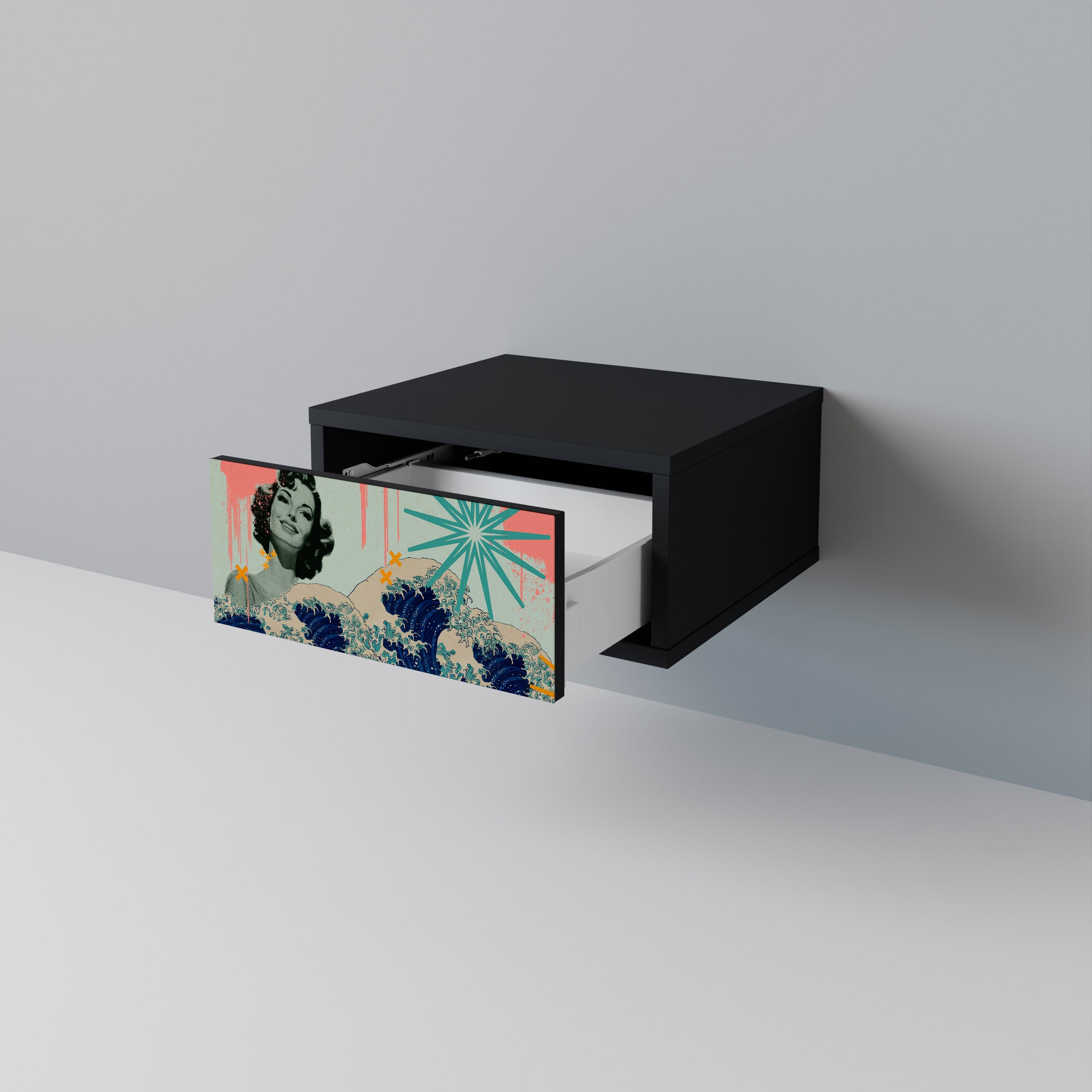 KANAGAWA BEAUTY Nightstand in Black Finish