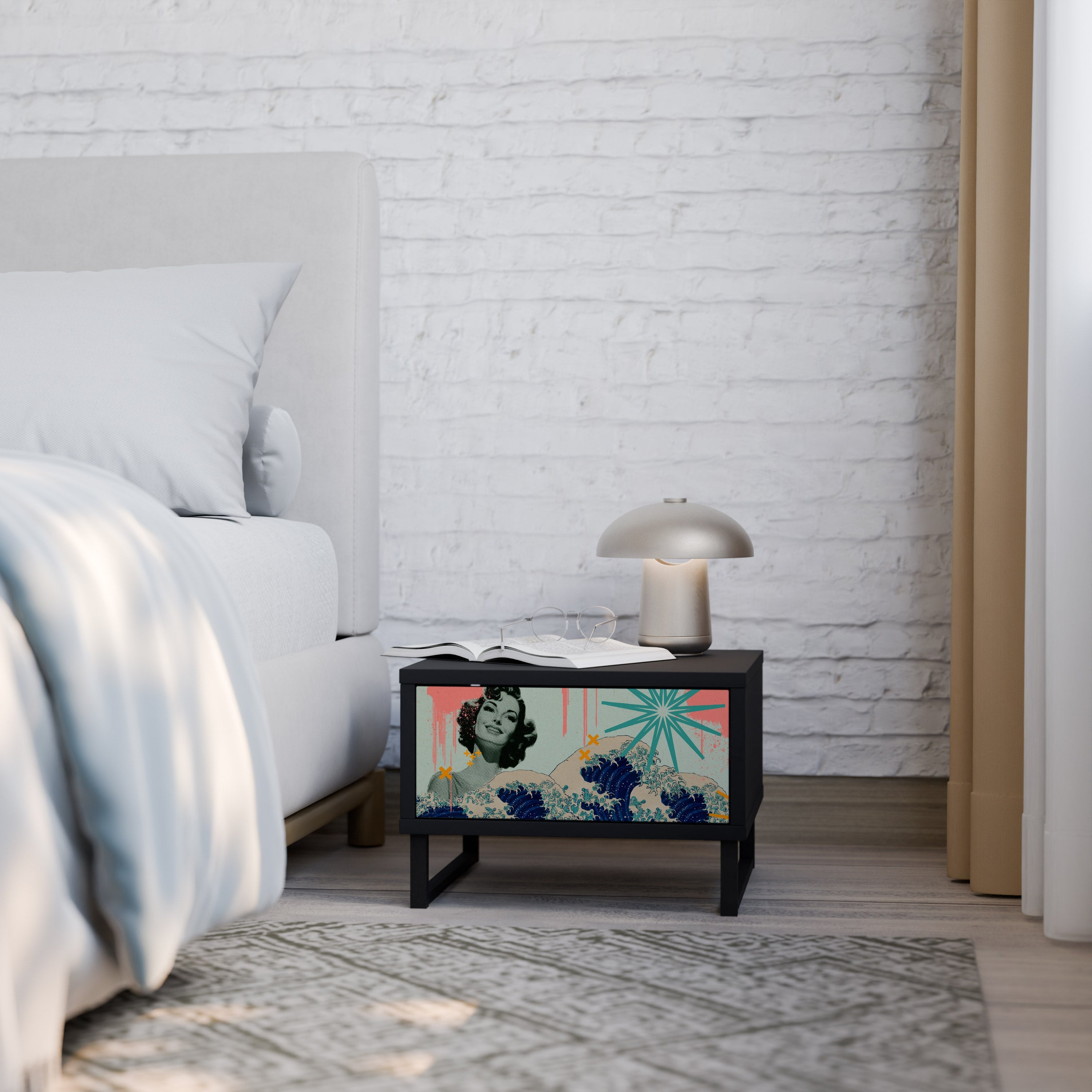 KANAGAWA BEAUTY Nightstand in Black Finish