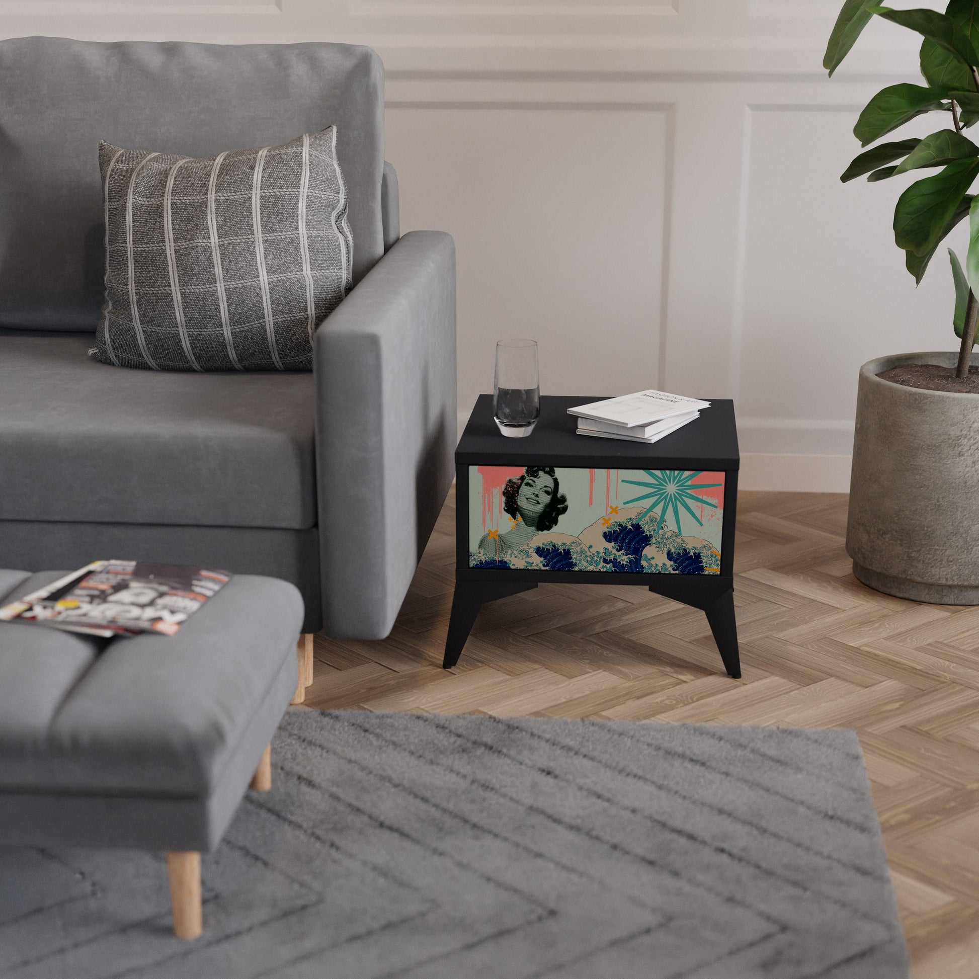 Table de chevet KANAGAWA BEAUTY en finition noire