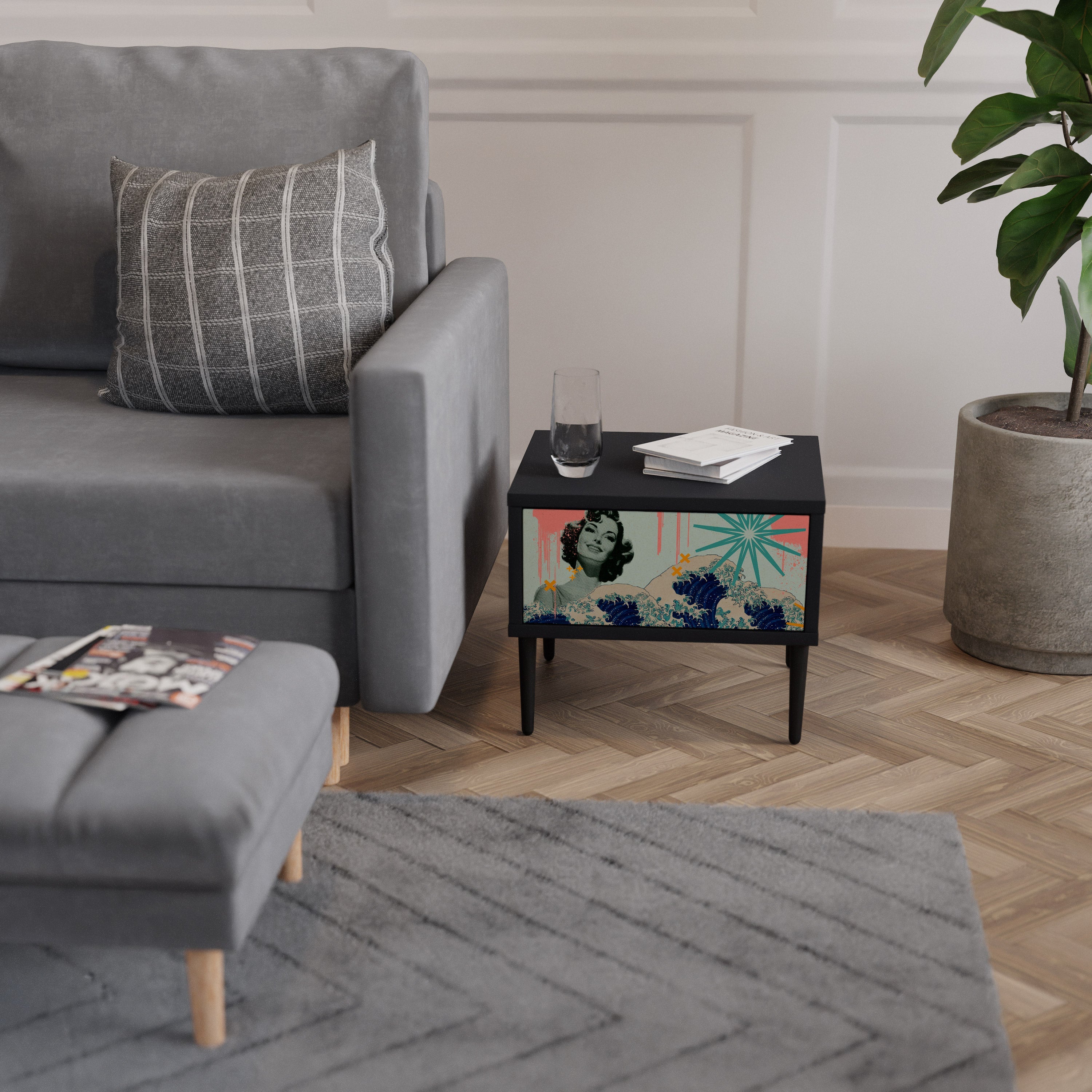 KANAGAWA BEAUTY Nightstand in Black Finish