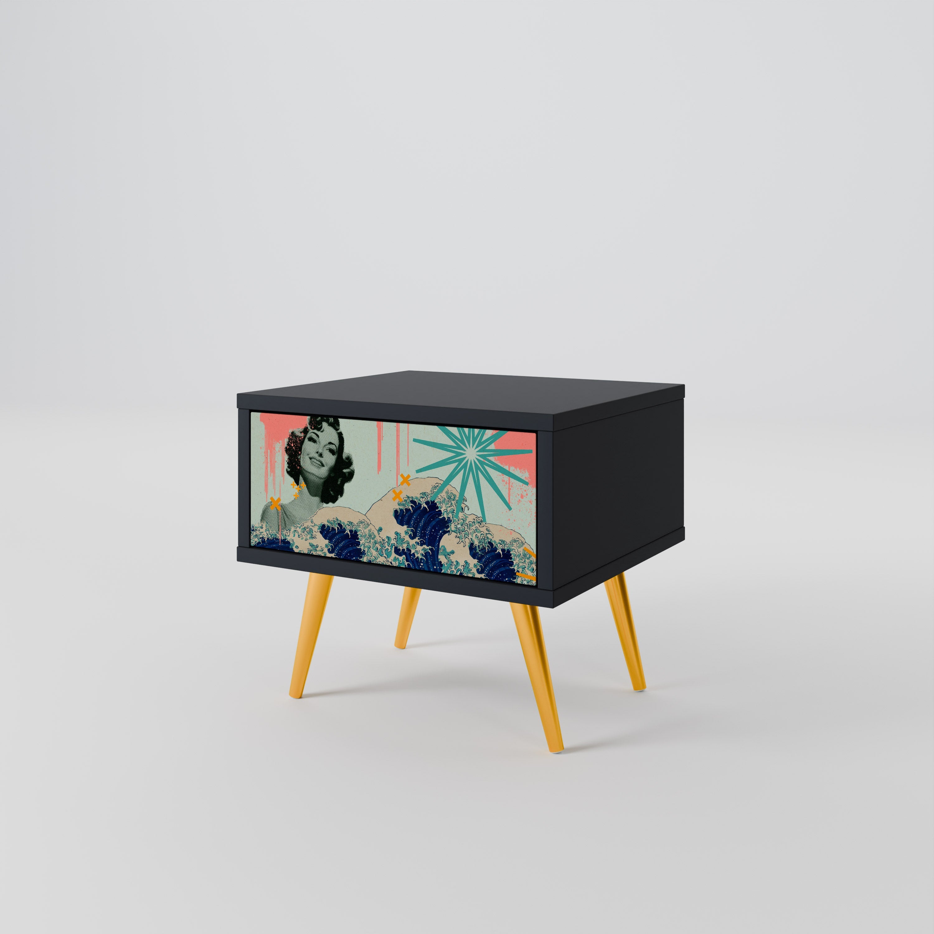 KANAGAWA BEAUTY Nightstand in Black Finish