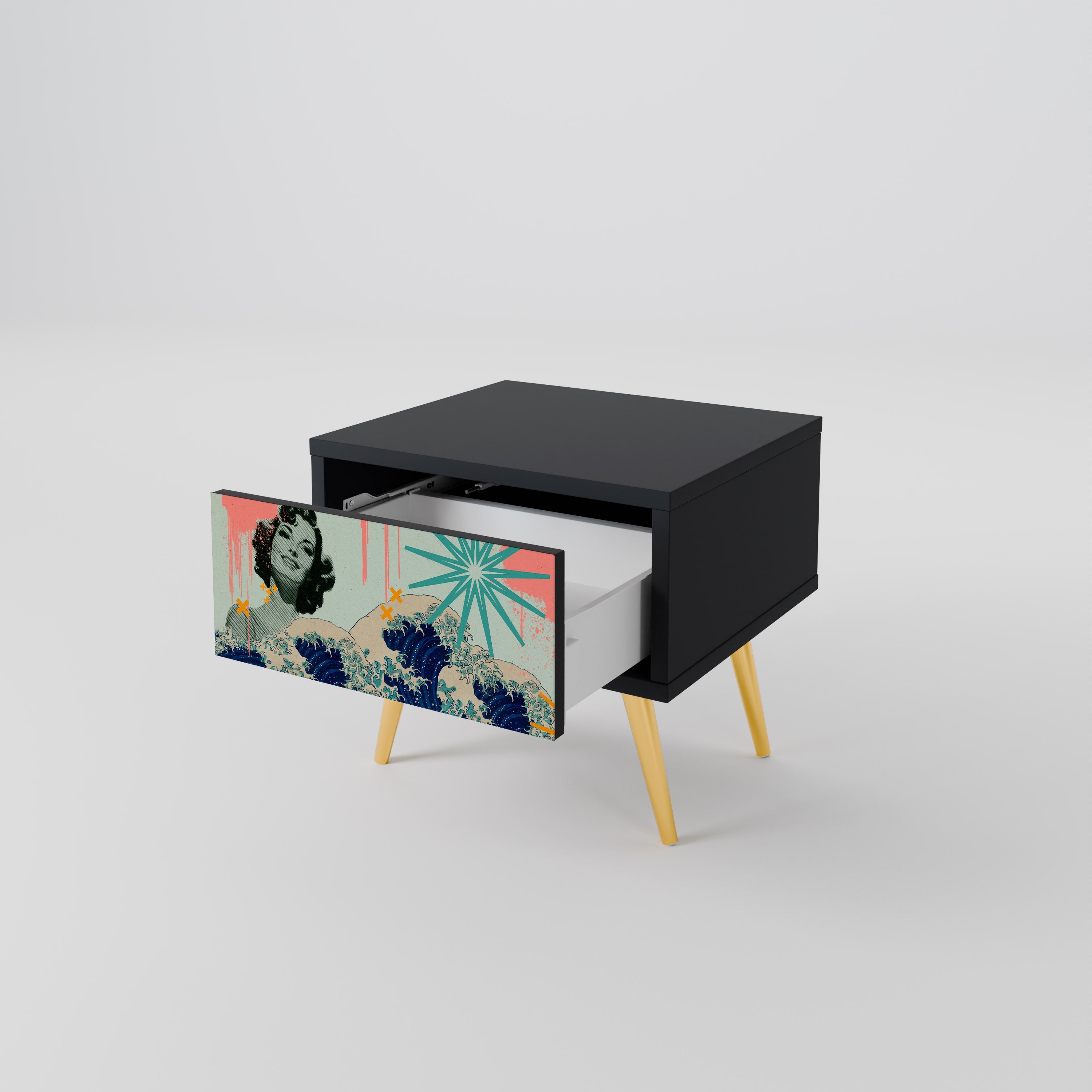 KANAGAWA BEAUTY Nightstand in Black Finish