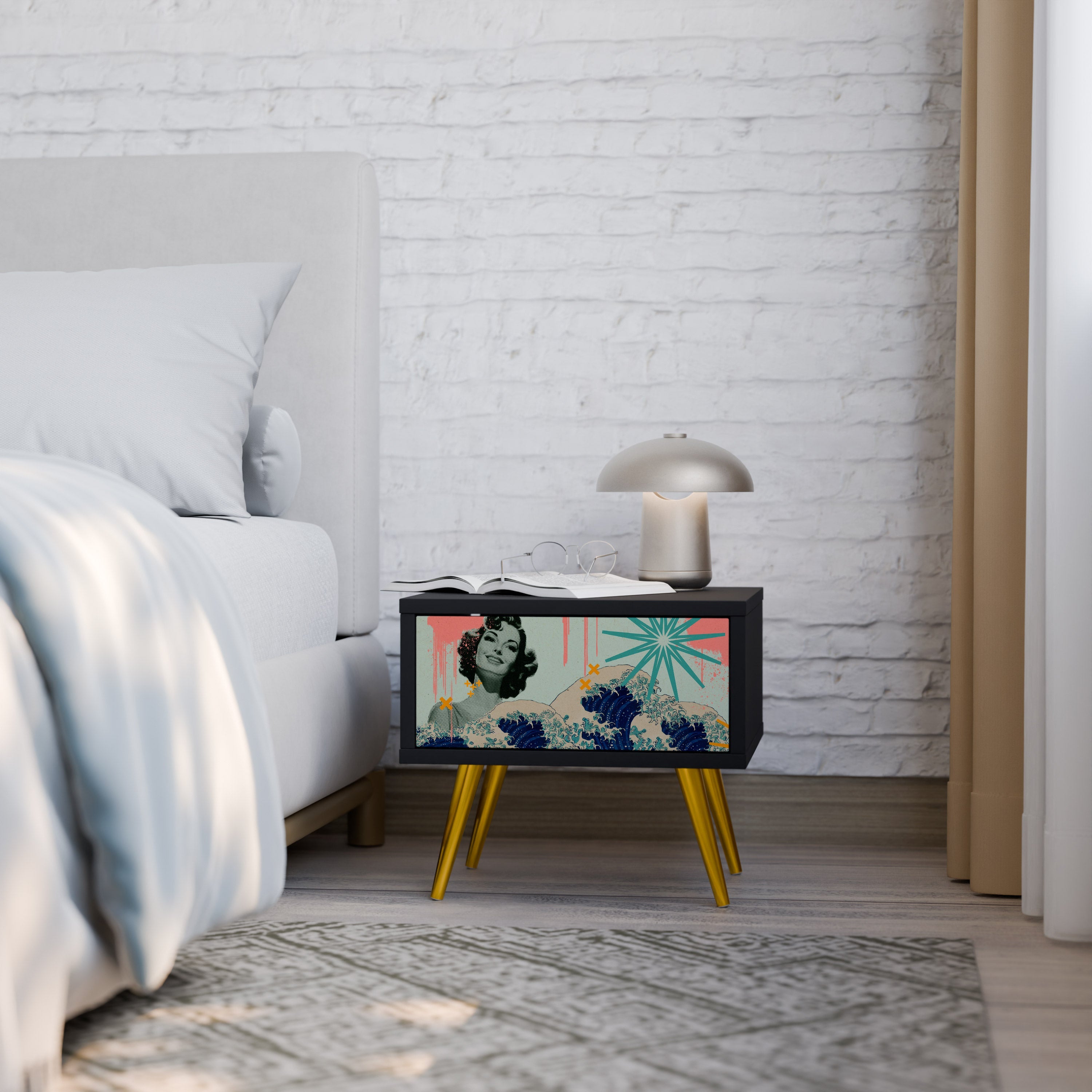 KANAGAWA BEAUTY Nightstand in Black Finish