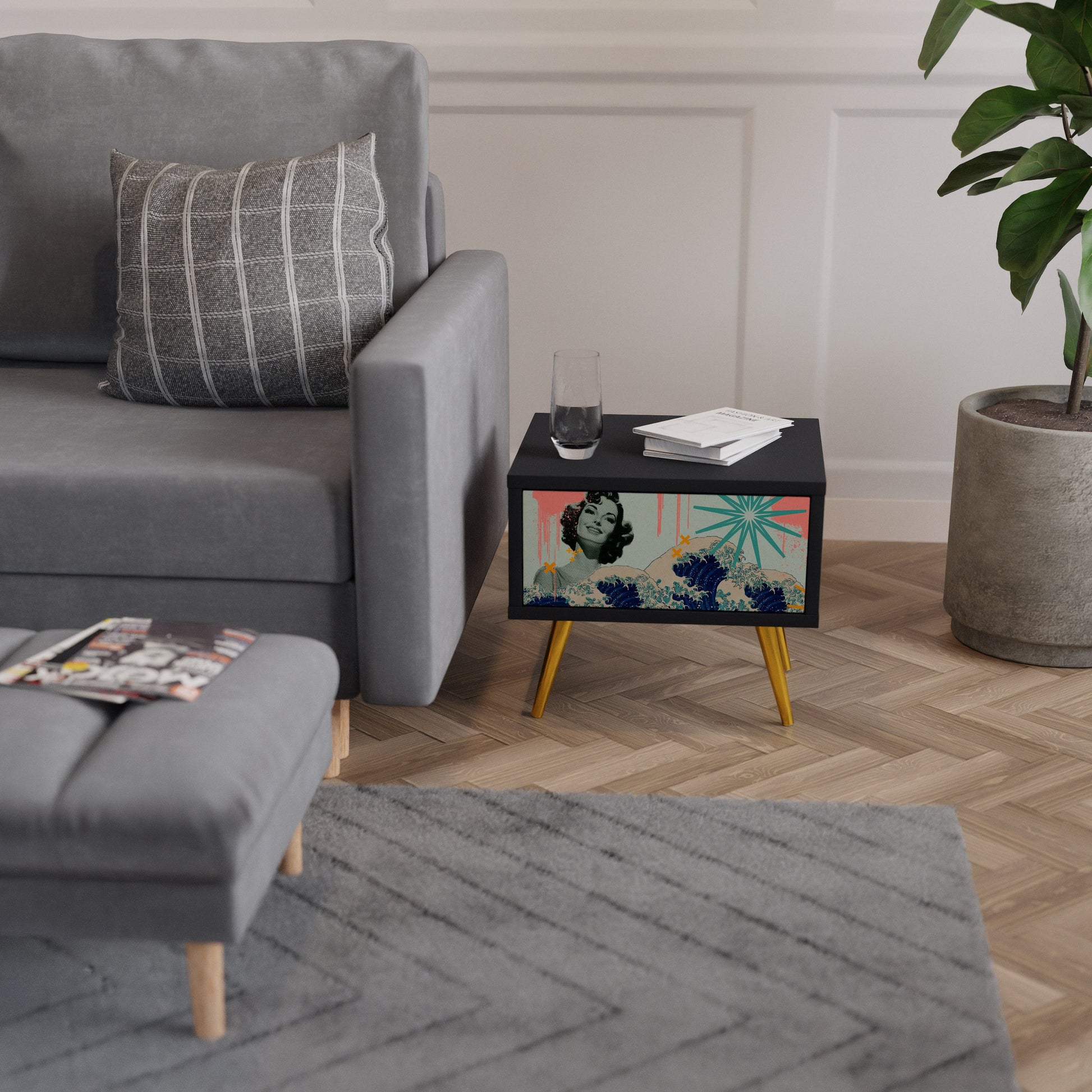 Table de chevet KANAGAWA BEAUTY en finition noire