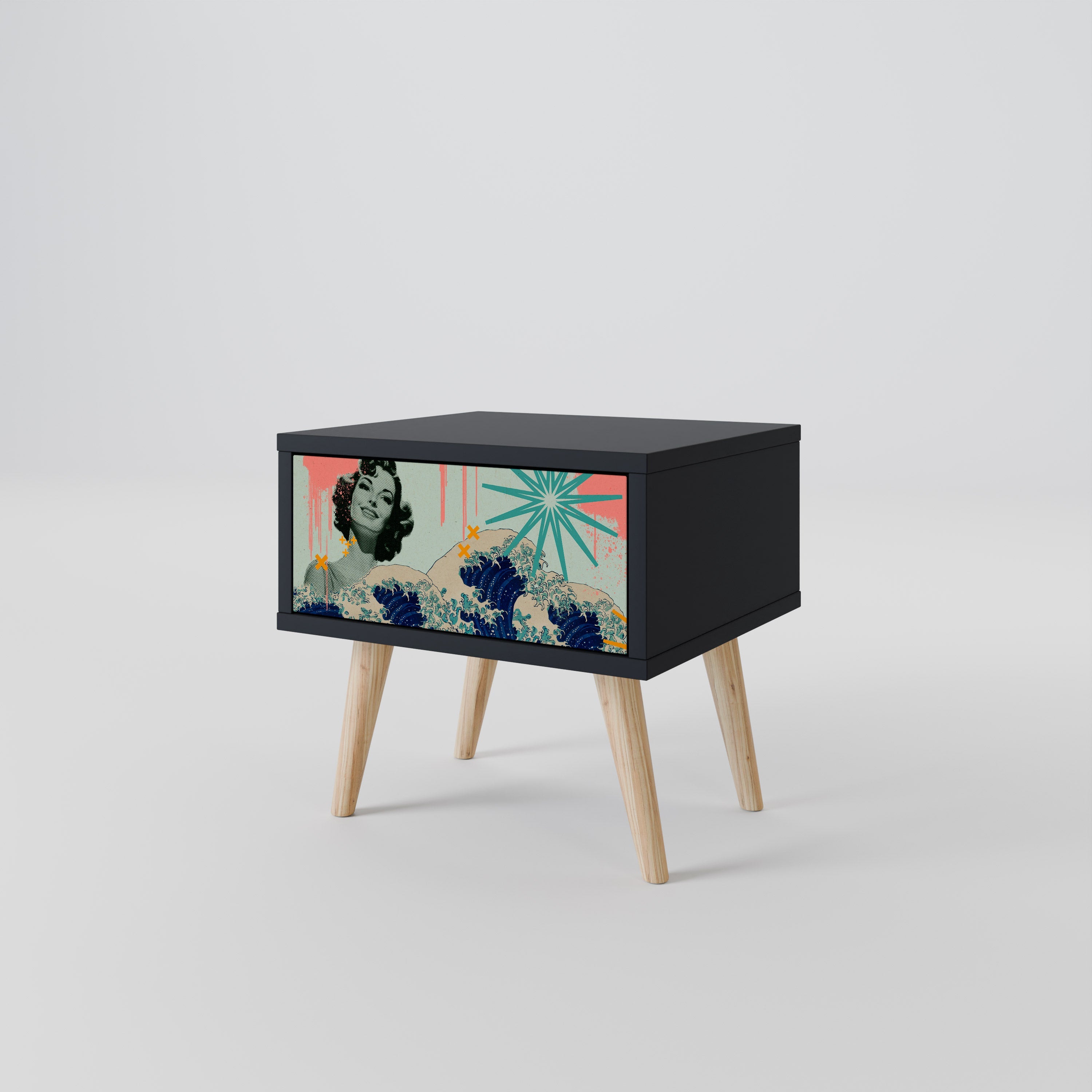 KANAGAWA BEAUTY Nightstand in Black Finish