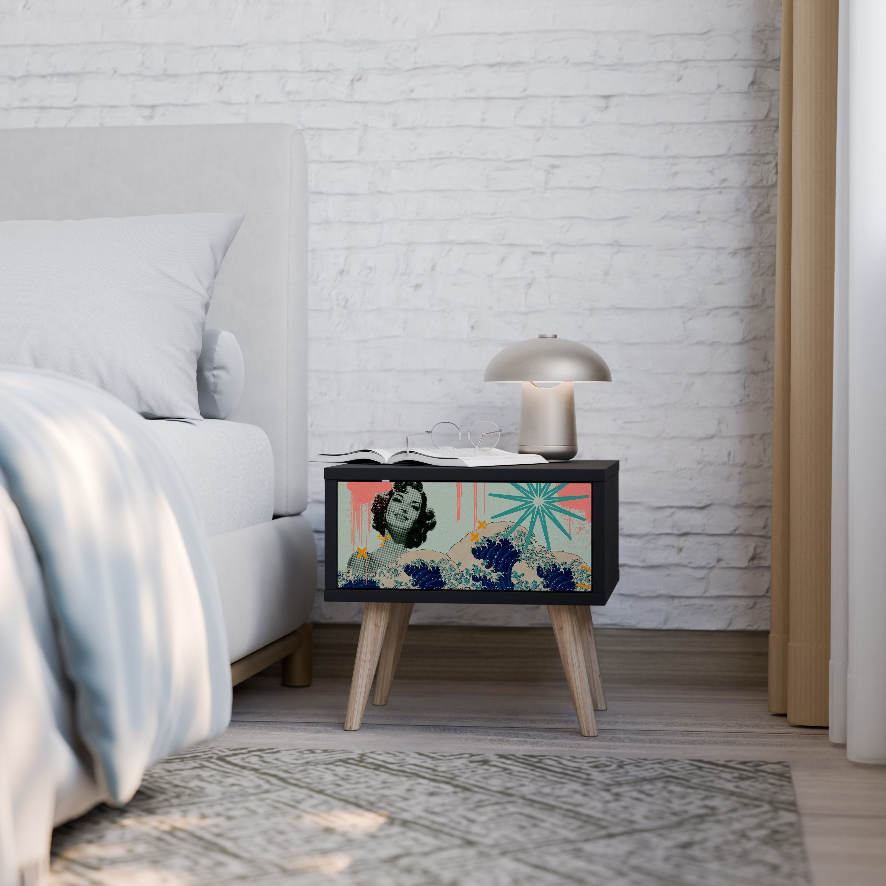 KANAGAWA BEAUTY Nightstand in Black Finish