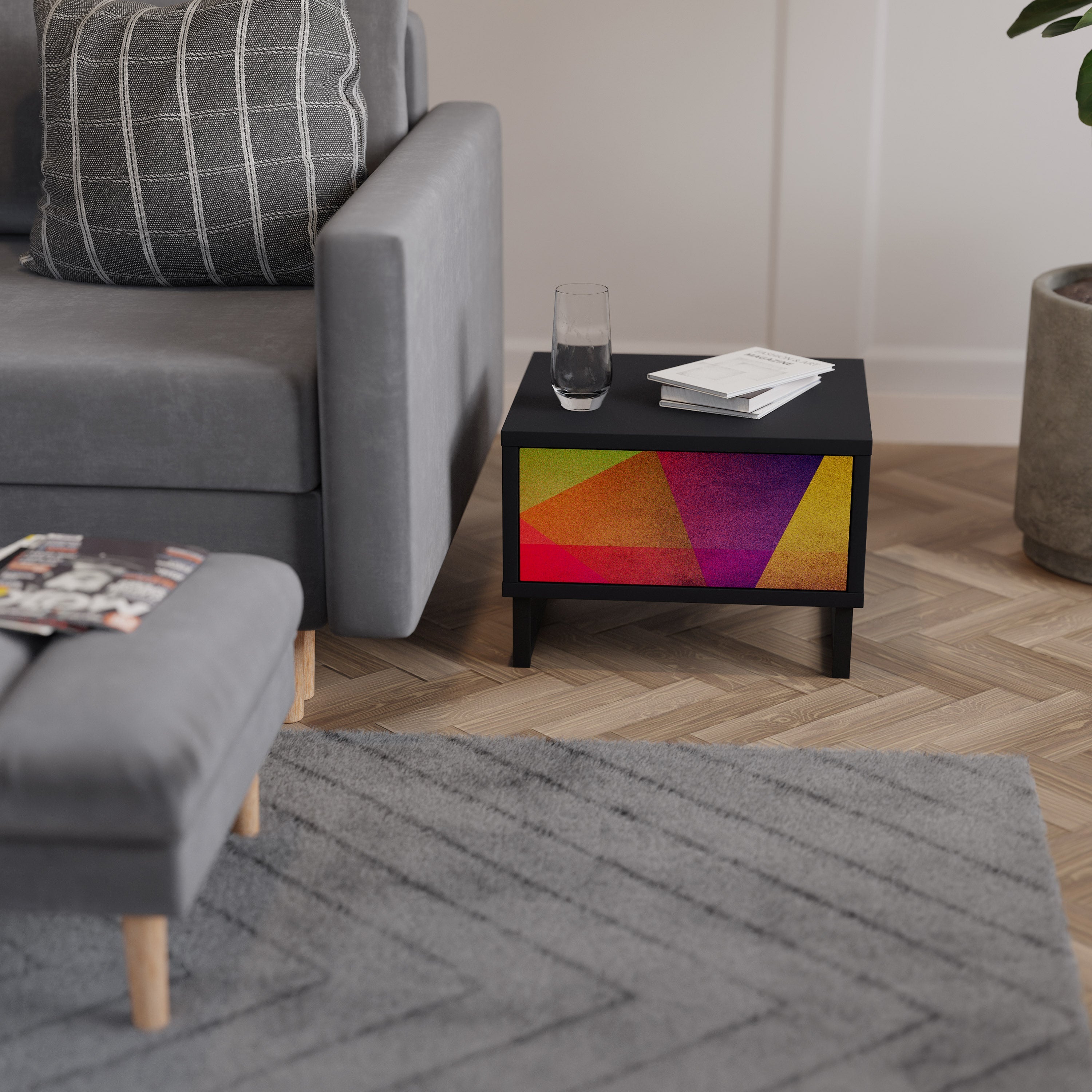 VIVID GEOMETRY Nightstand in Black Finish