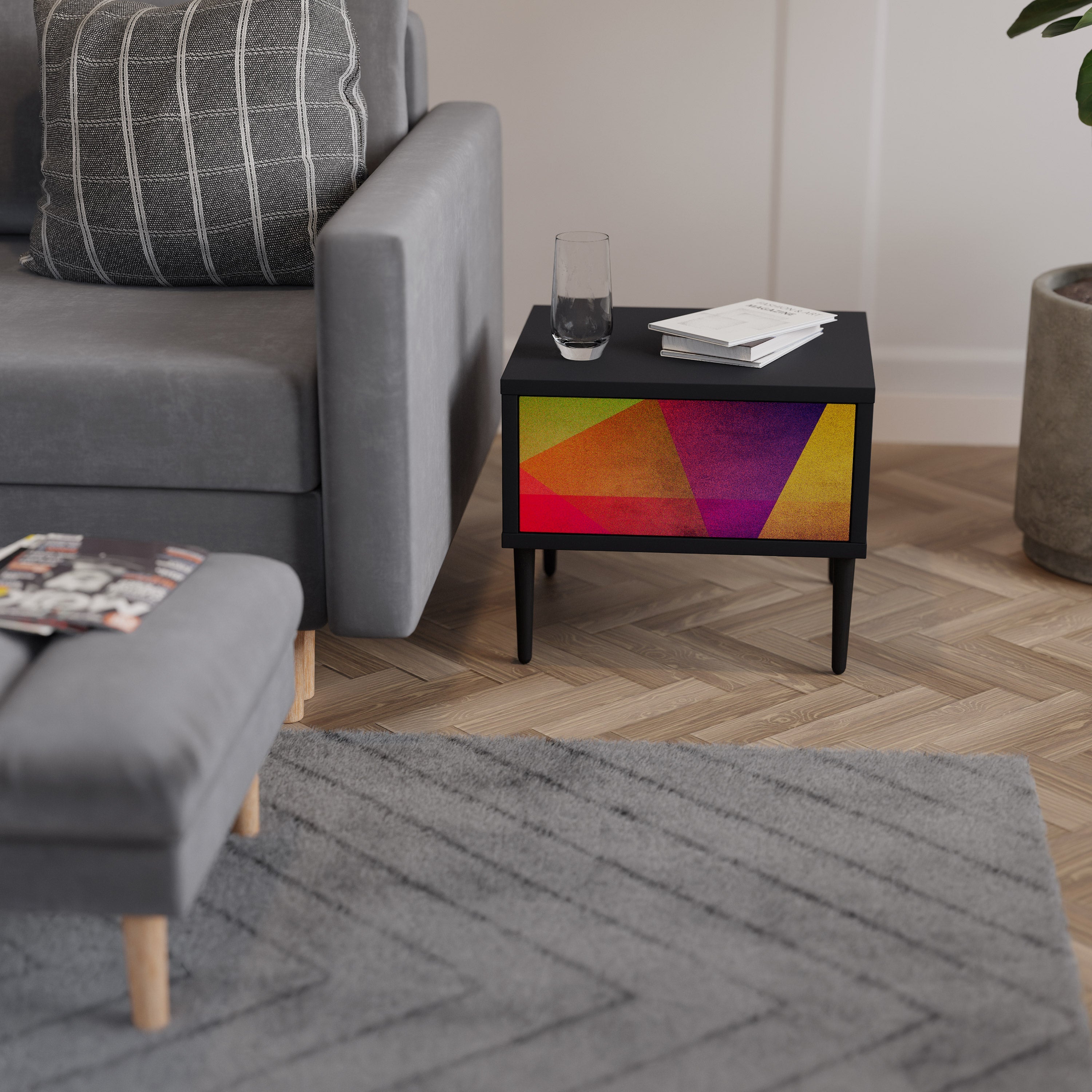 VIVID GEOMETRY Nightstand in Black Finish