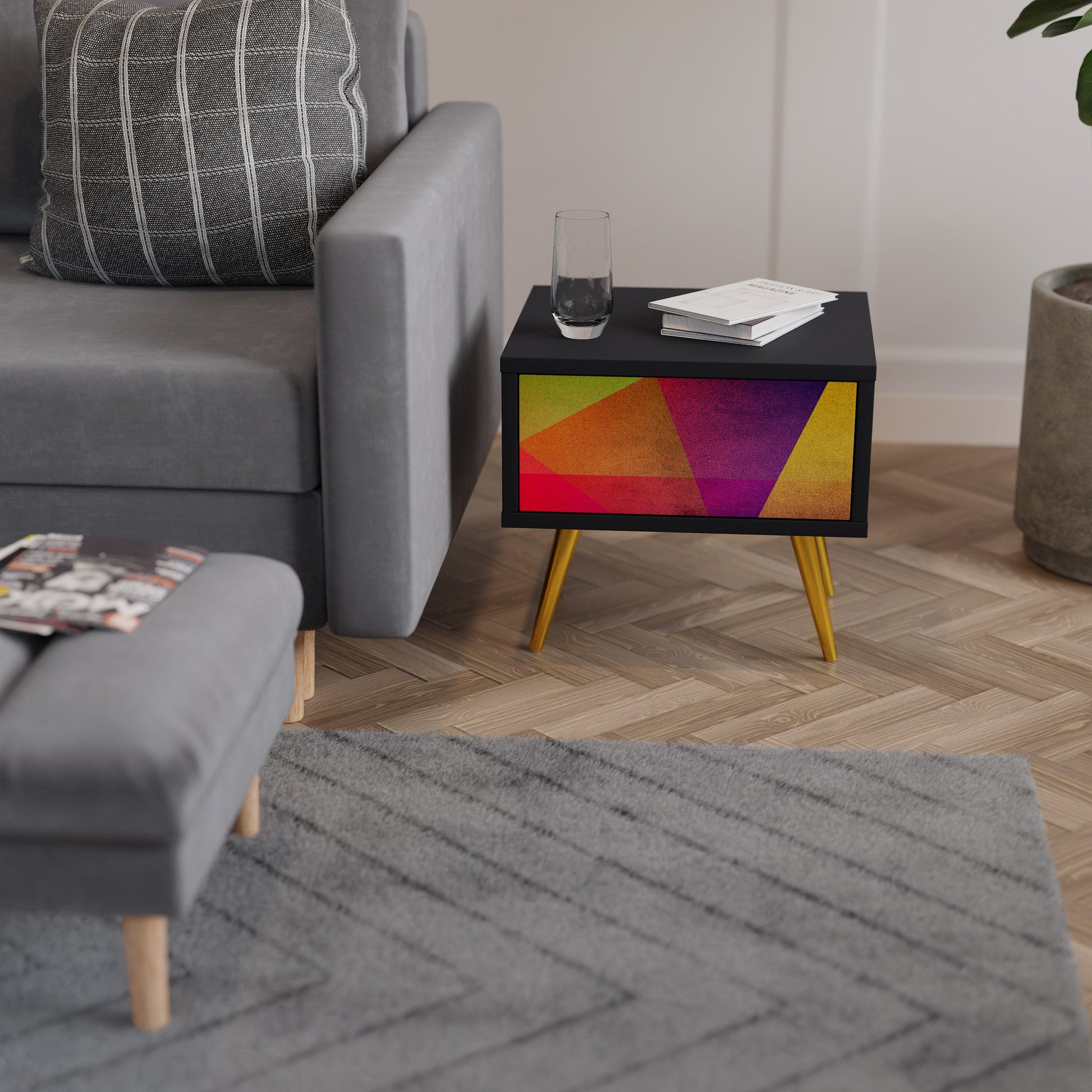 Table de chevet VIVID GEOMETRY en finition noire