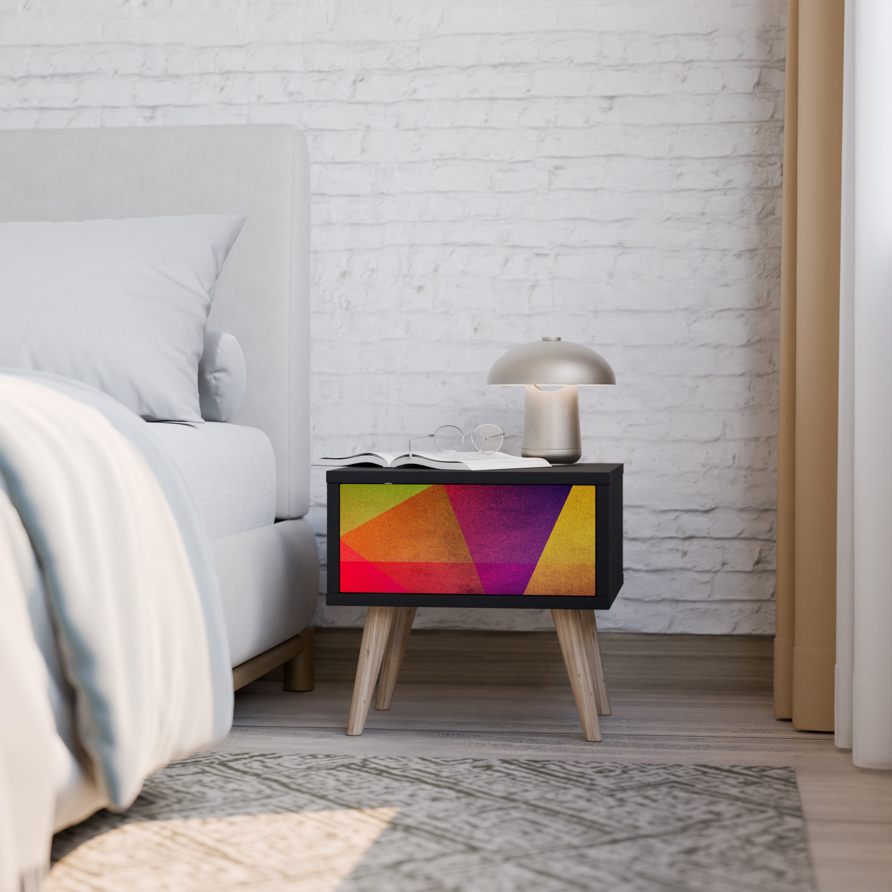 VIVID GEOMETRY Nightstand in Black Finish