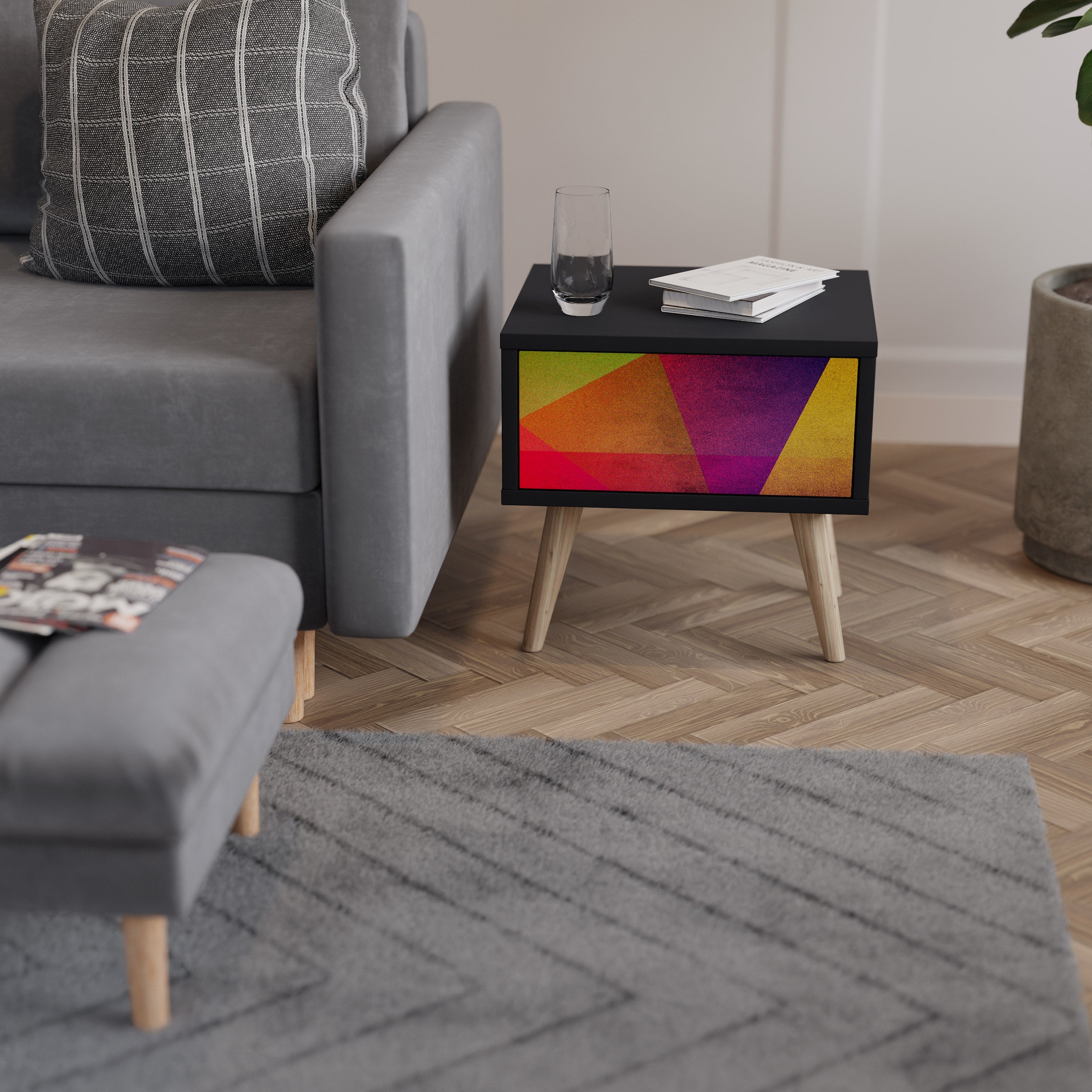 VIVID GEOMETRY Nightstand in Black Finish