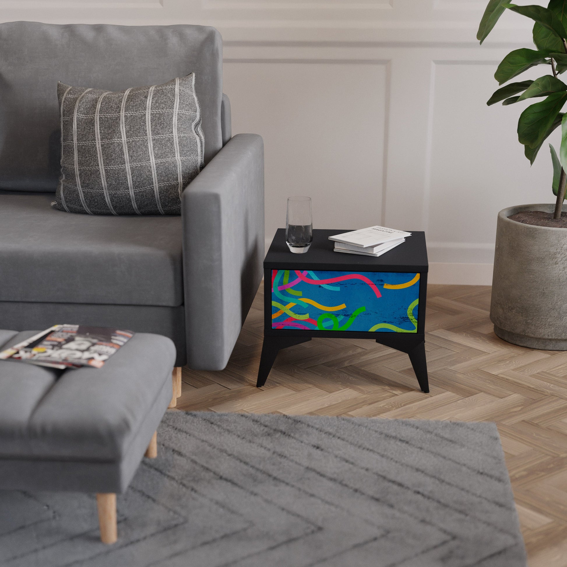 Table de chevet STREAMER TANGLE en finition noire
