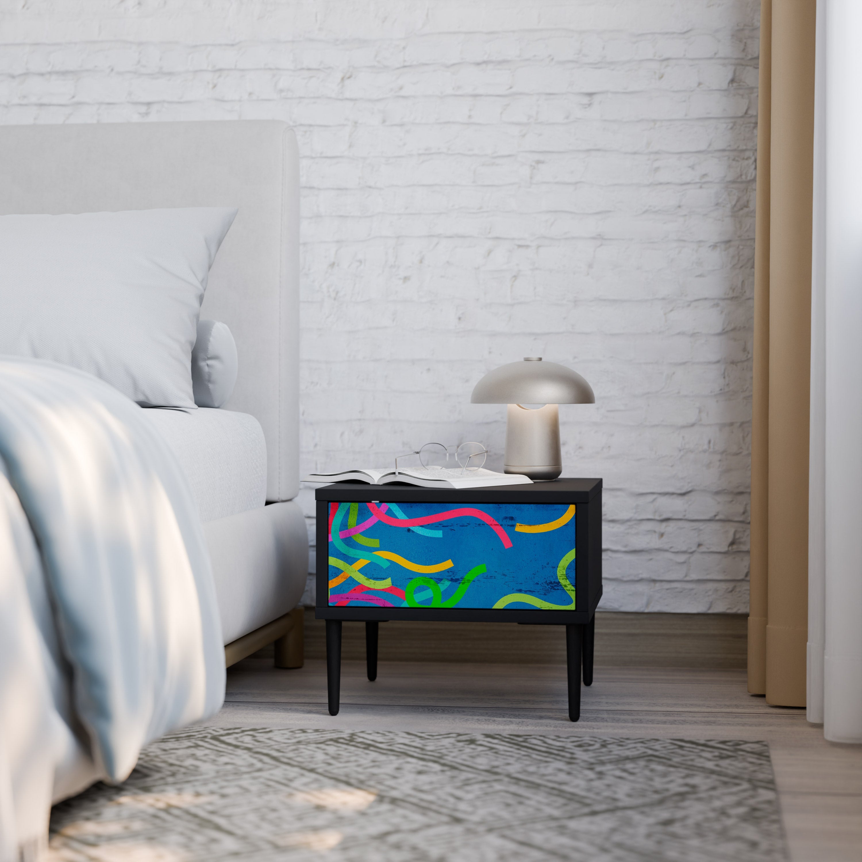 STREAMER TANGLE Nightstand in Black Finish