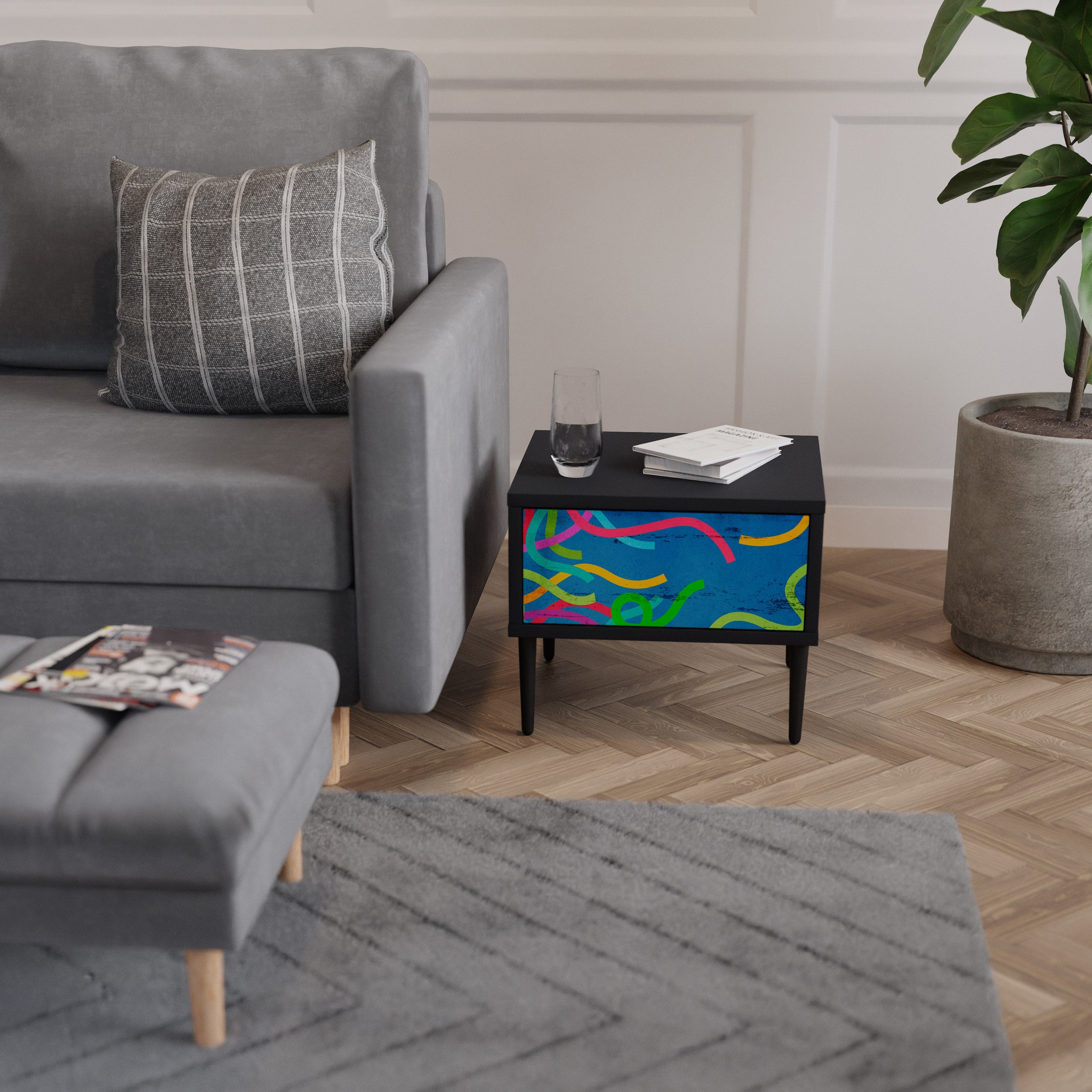 STREAMER TANGLE Nightstand in Black Finish