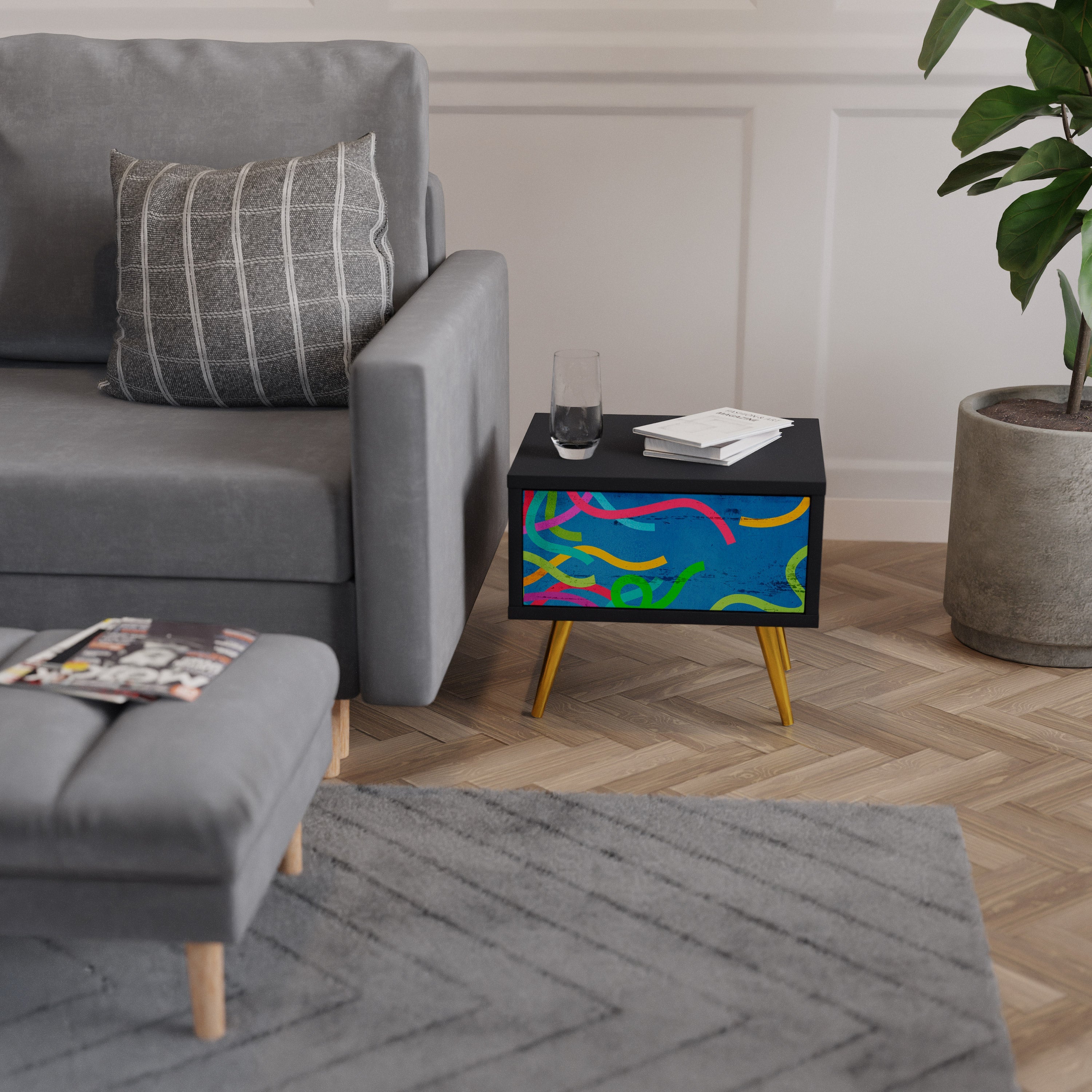 STREAMER TANGLE Nightstand in Black Finish