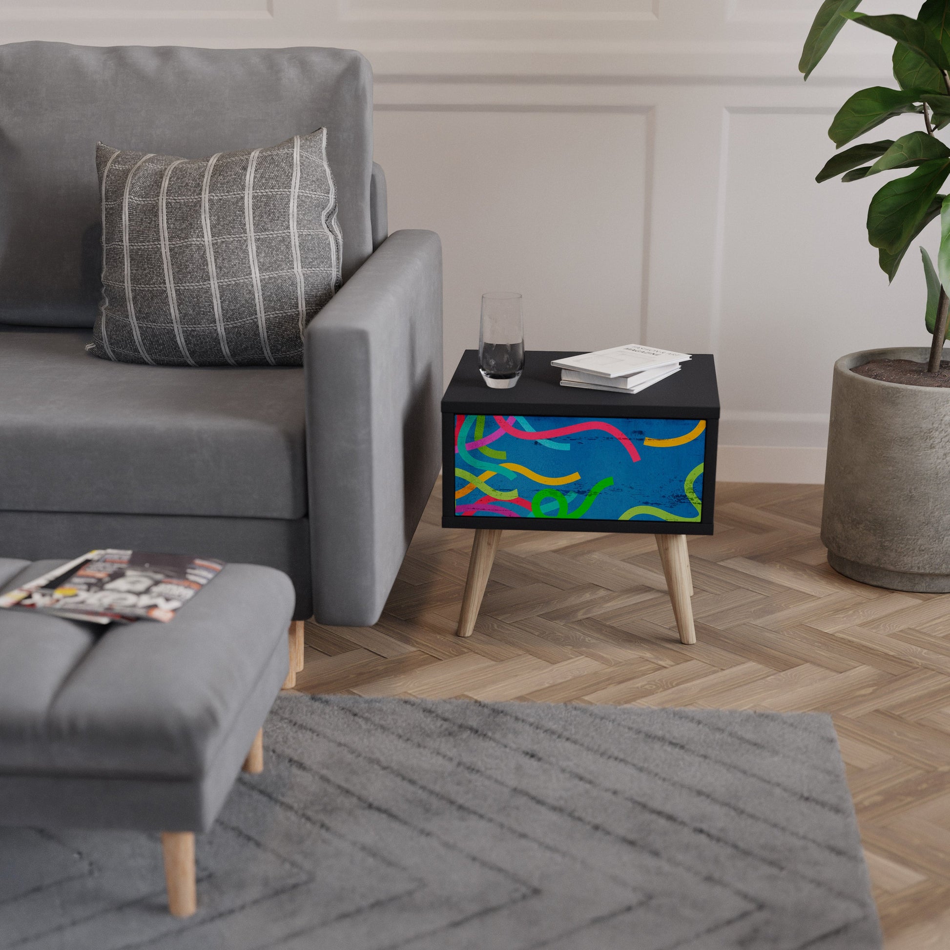 Table de chevet STREAMER TANGLE en finition noire