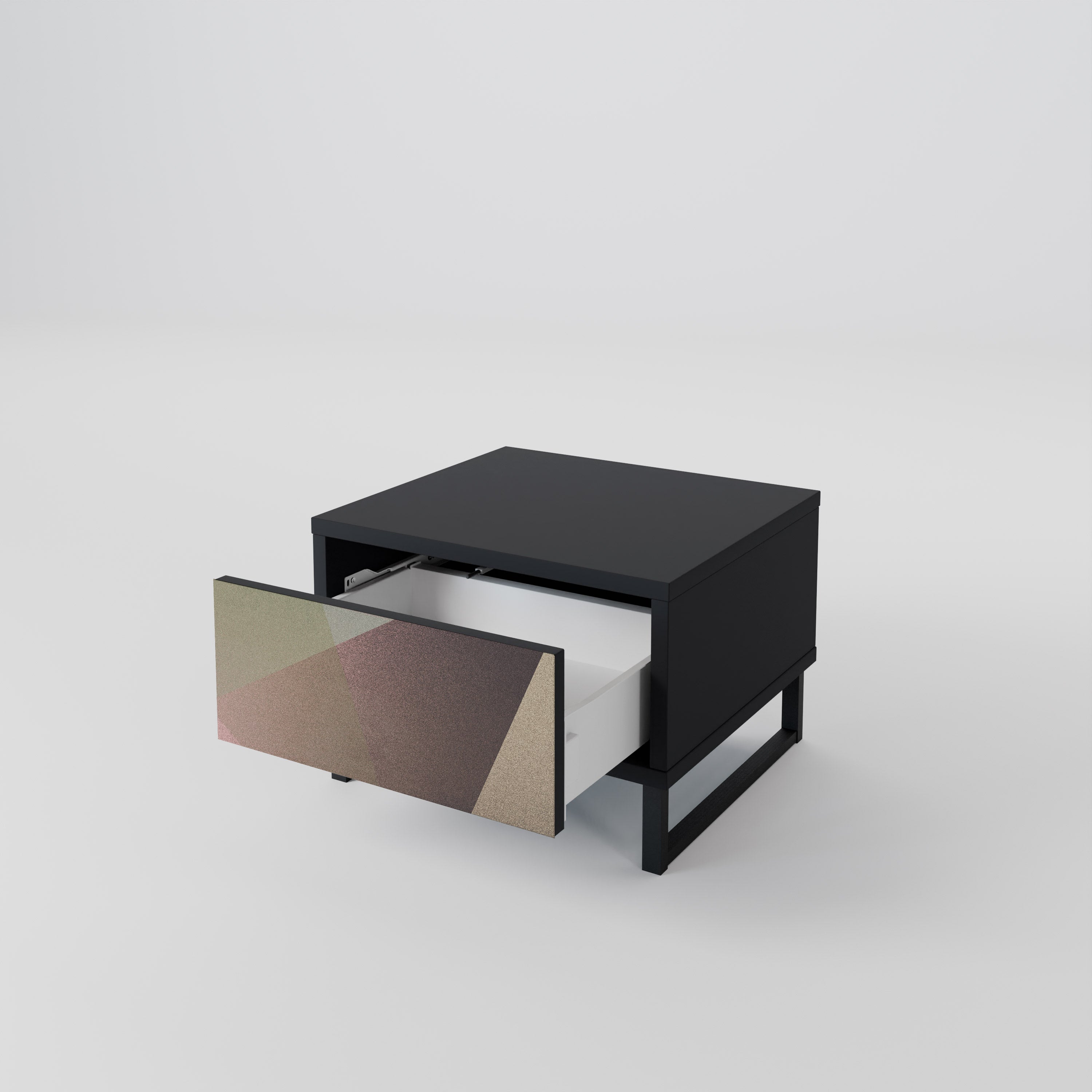 BEIGE GEOMETRY Nightstand in Black Finish