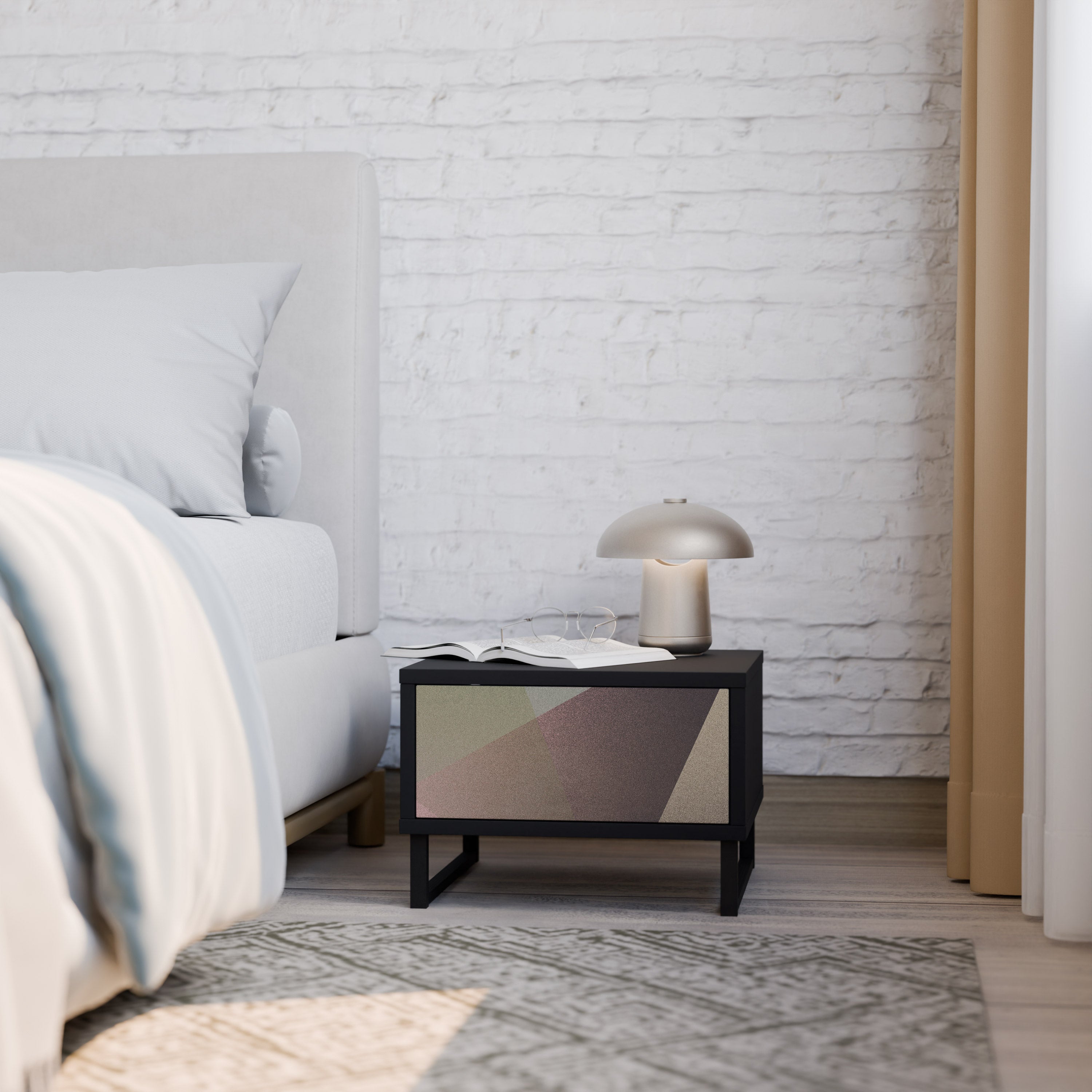 BEIGE GEOMETRY Nightstand in Black Finish