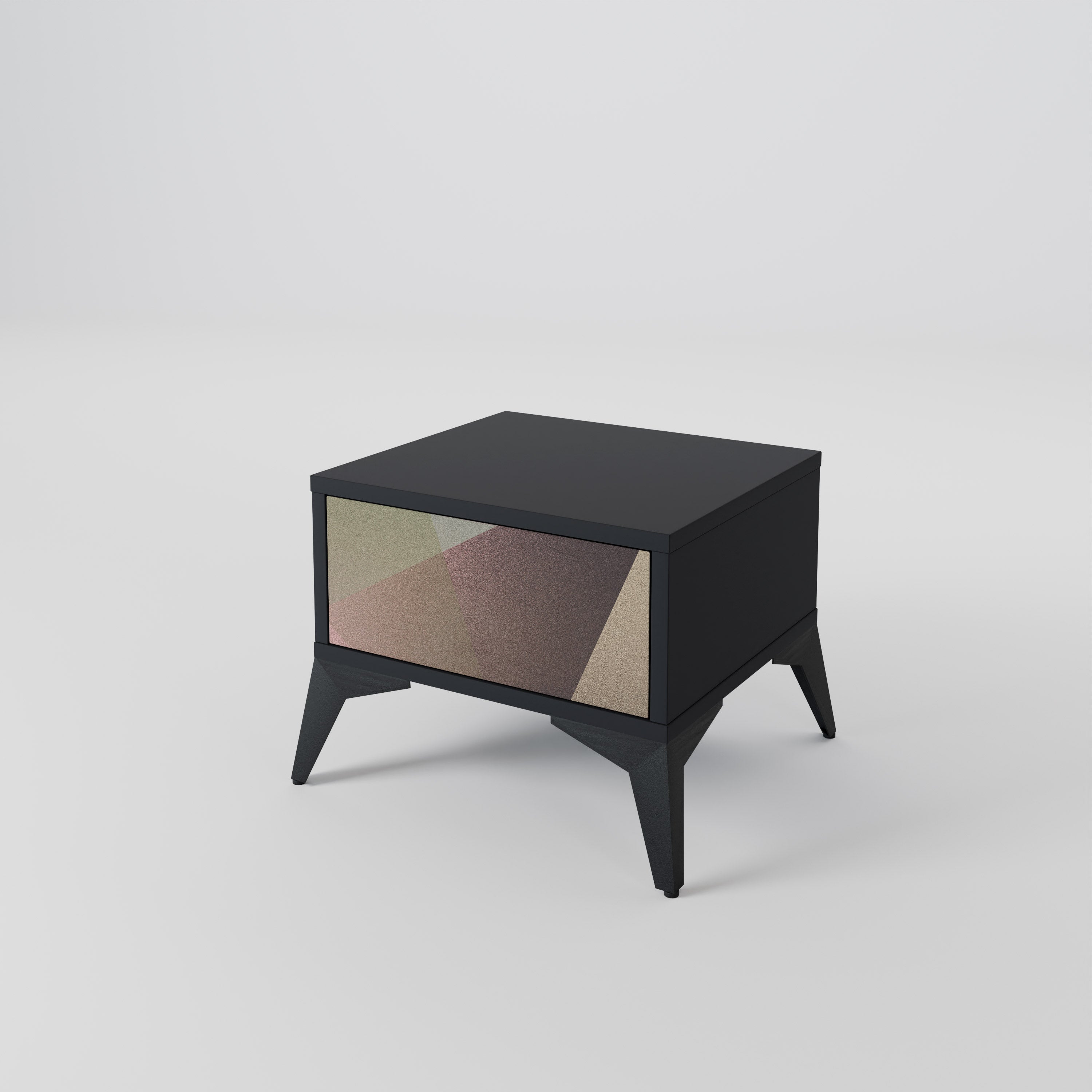 BEIGE GEOMETRY Nightstand in Black Finish