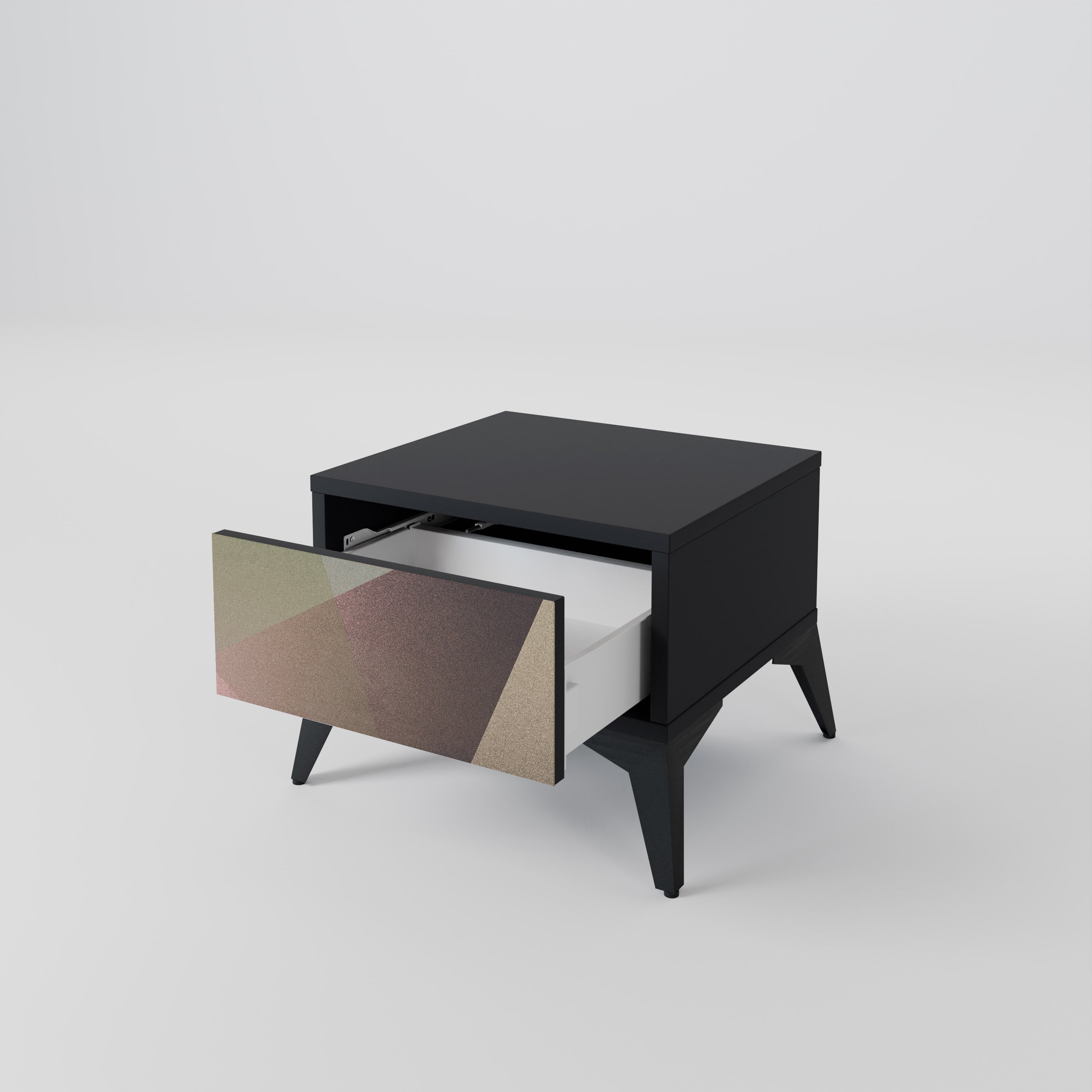 BEIGE GEOMETRY Nightstand in Black Finish