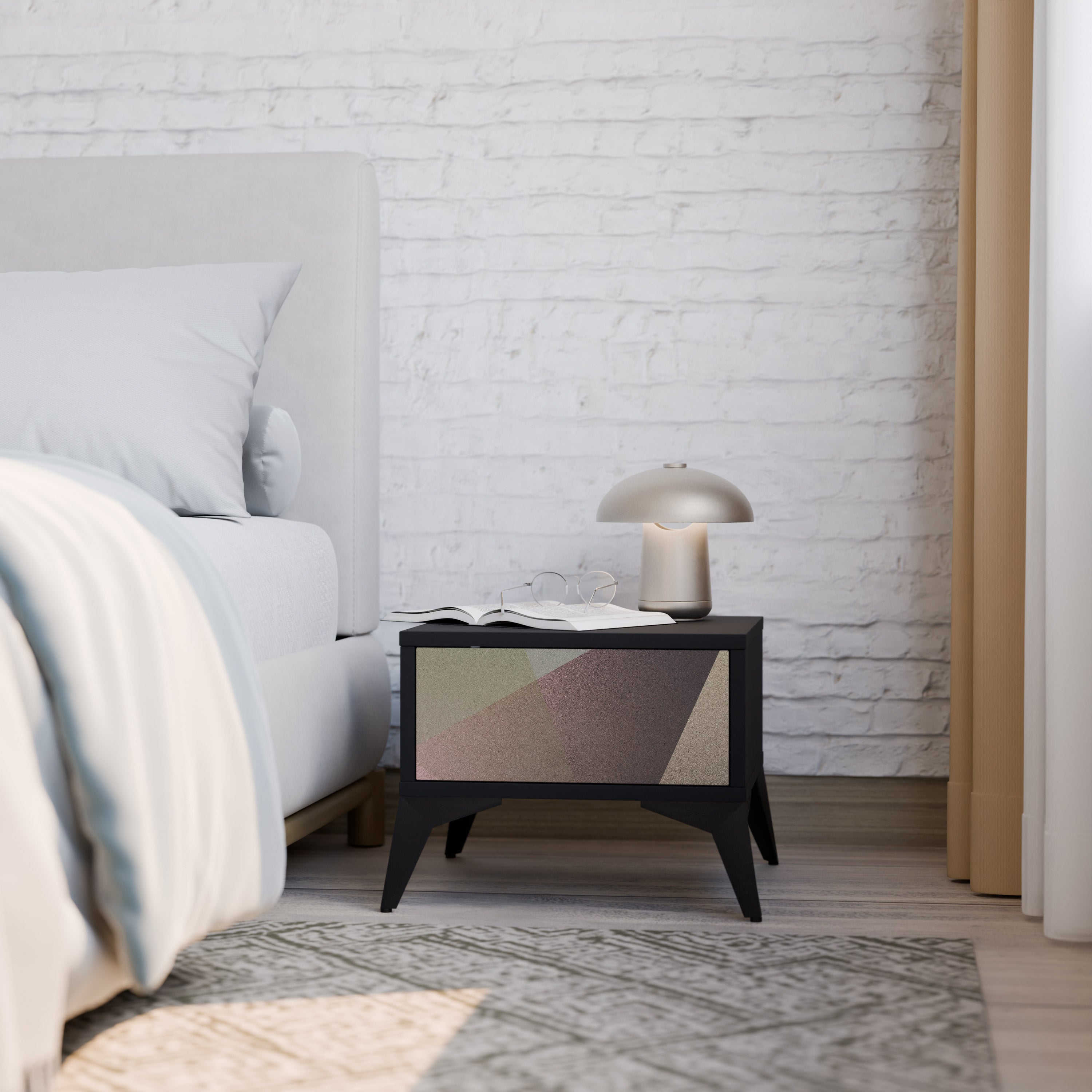 BEIGE GEOMETRY Nightstand in Black Finish