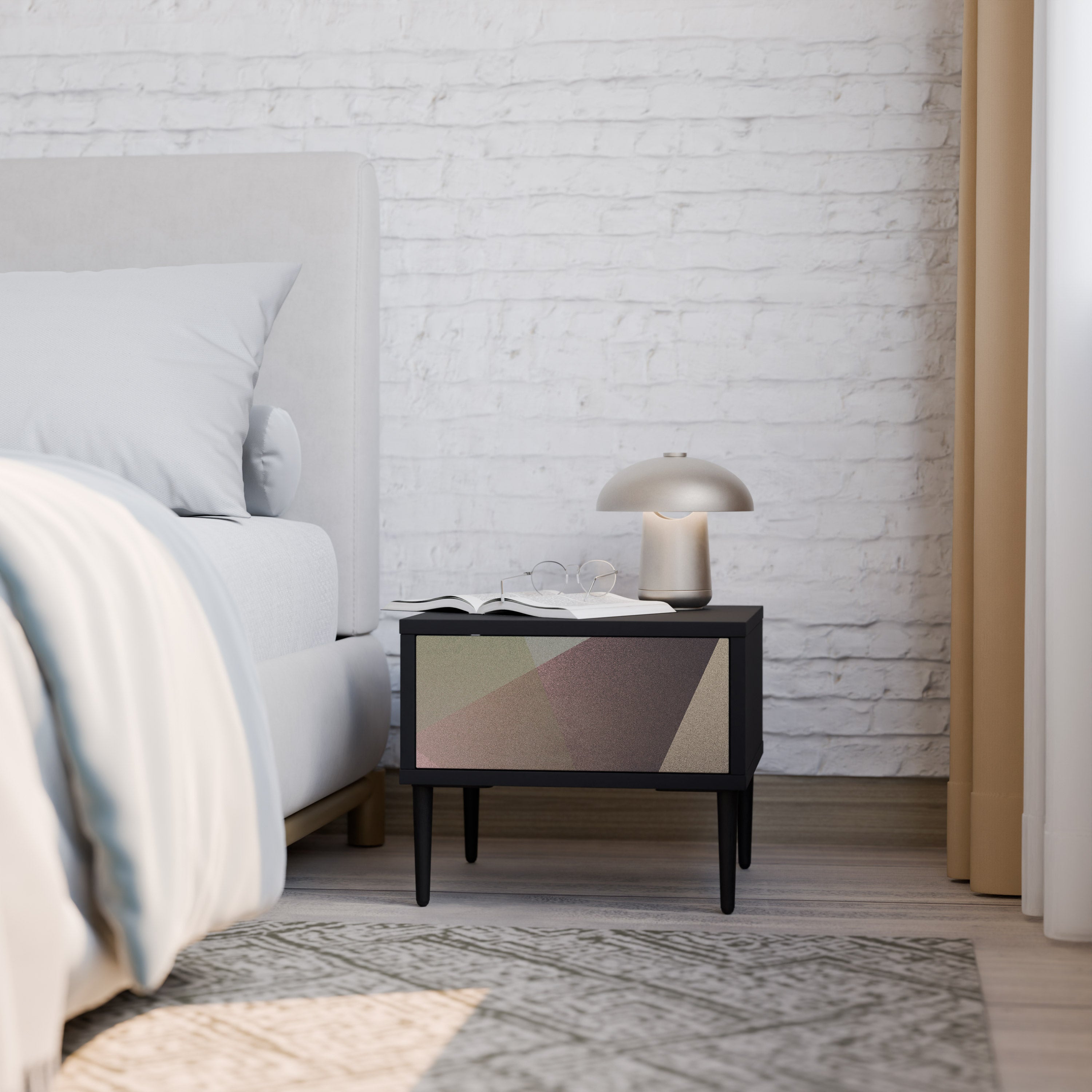 BEIGE GEOMETRY Nightstand in Black Finish