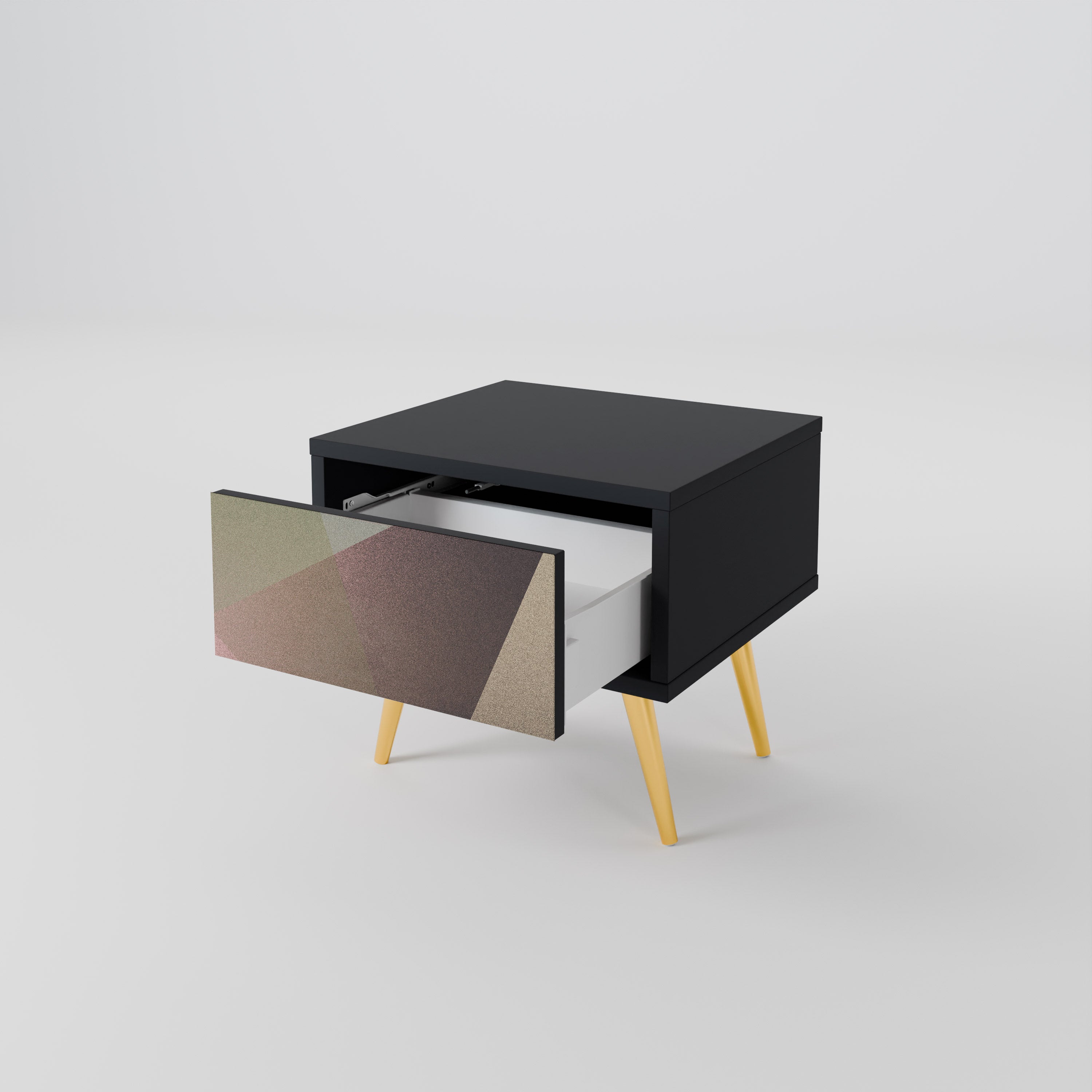 BEIGE GEOMETRY Nightstand in Black Finish