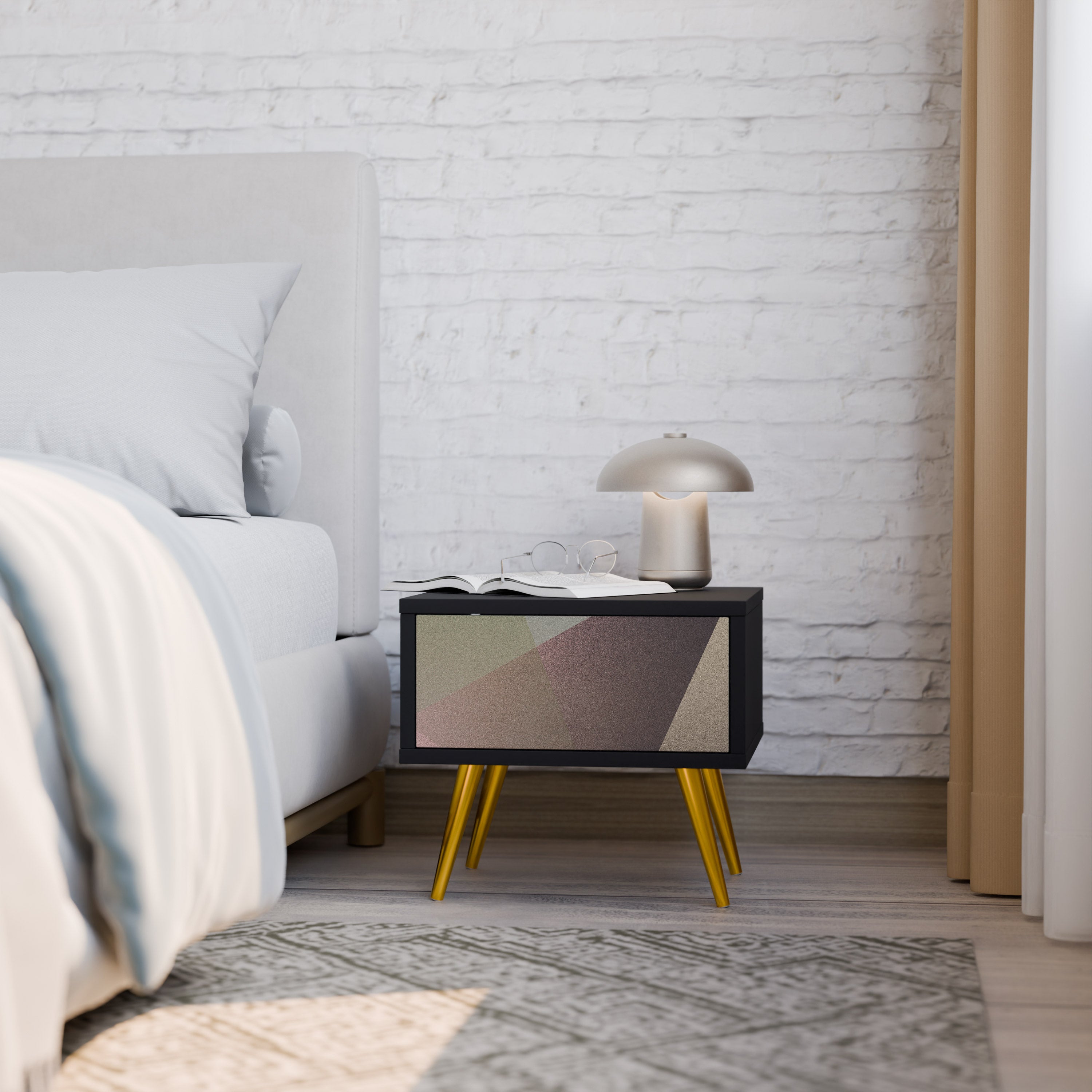 BEIGE GEOMETRY Nightstand in Black Finish