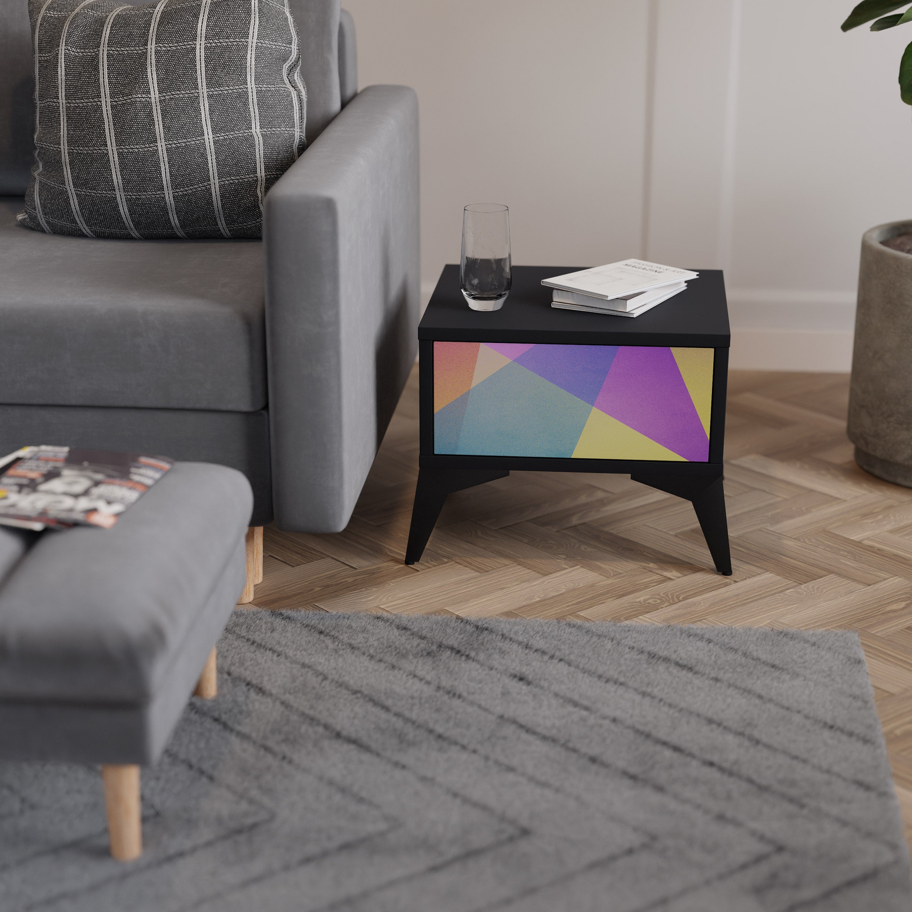 BRIGHT GEOMETRY Nightstand in Black Finish