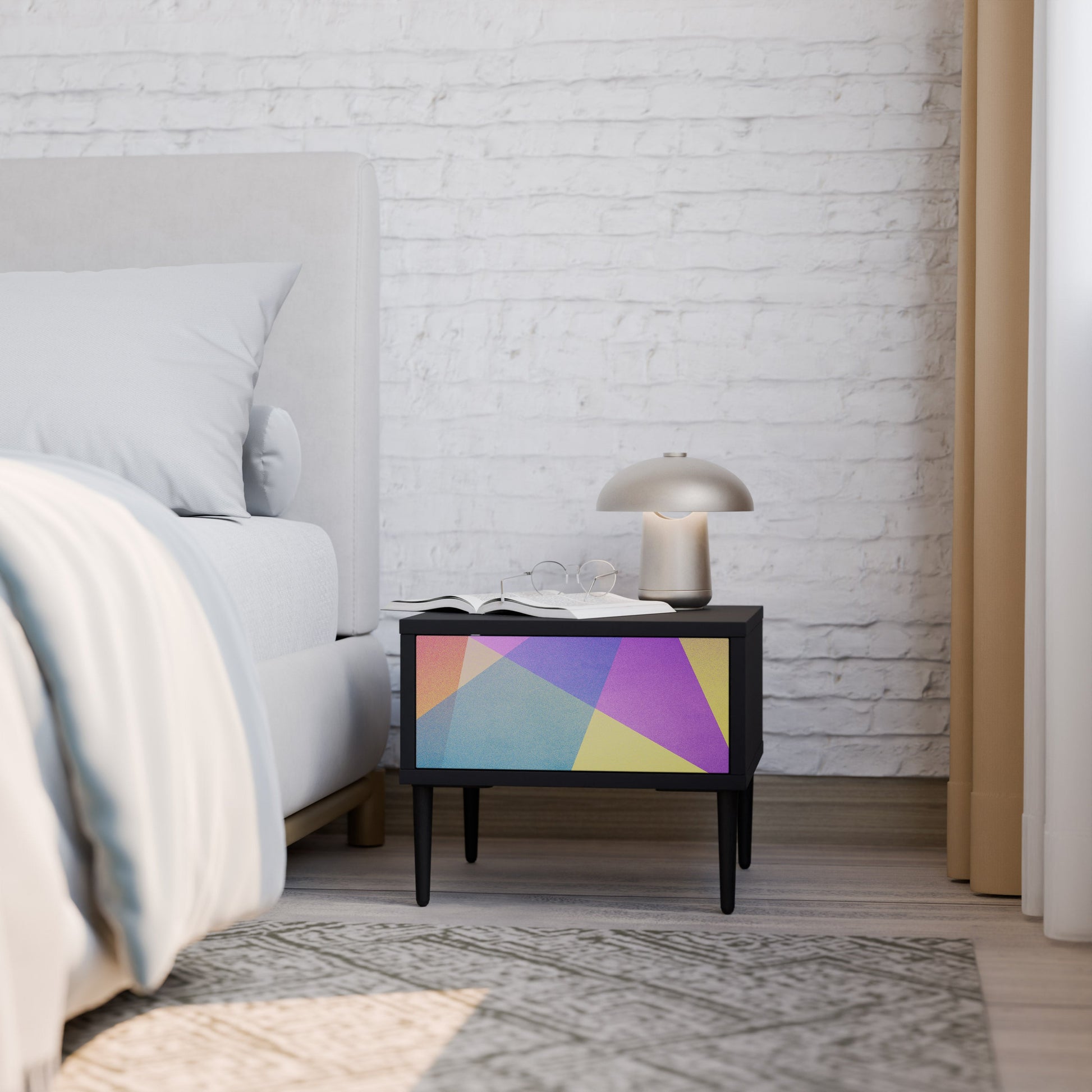 Table de chevet BRIGHT GEOMETRY en finition noire