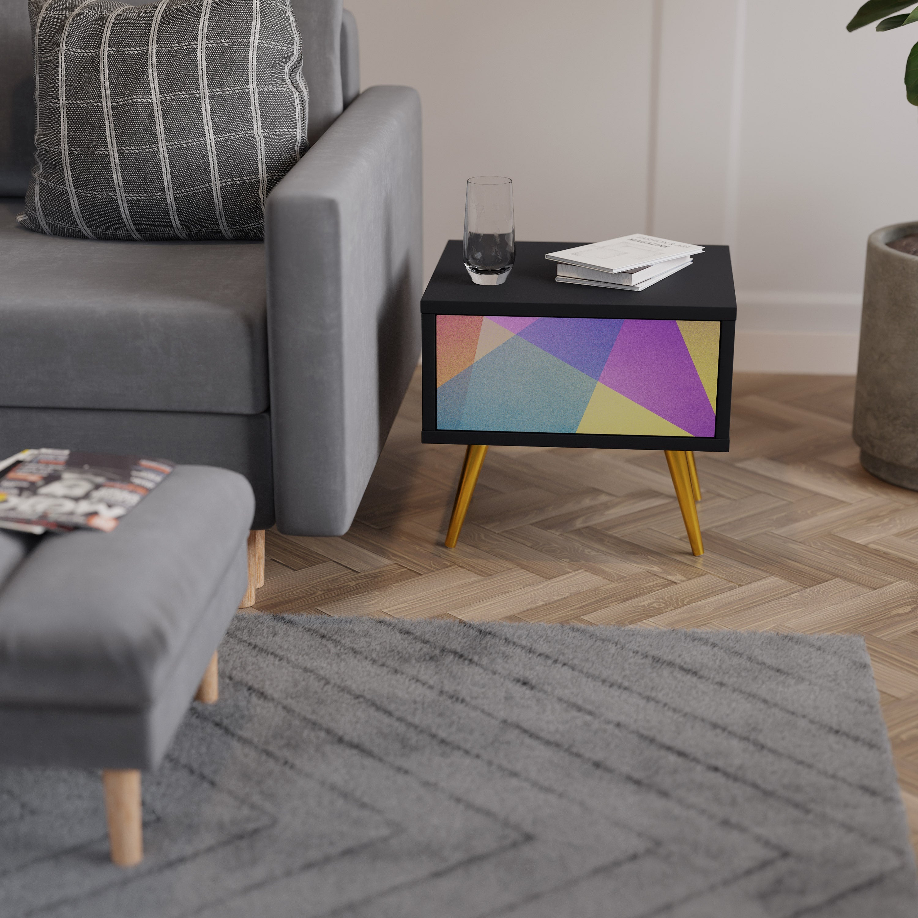 BRIGHT GEOMETRY Nightstand in Black Finish