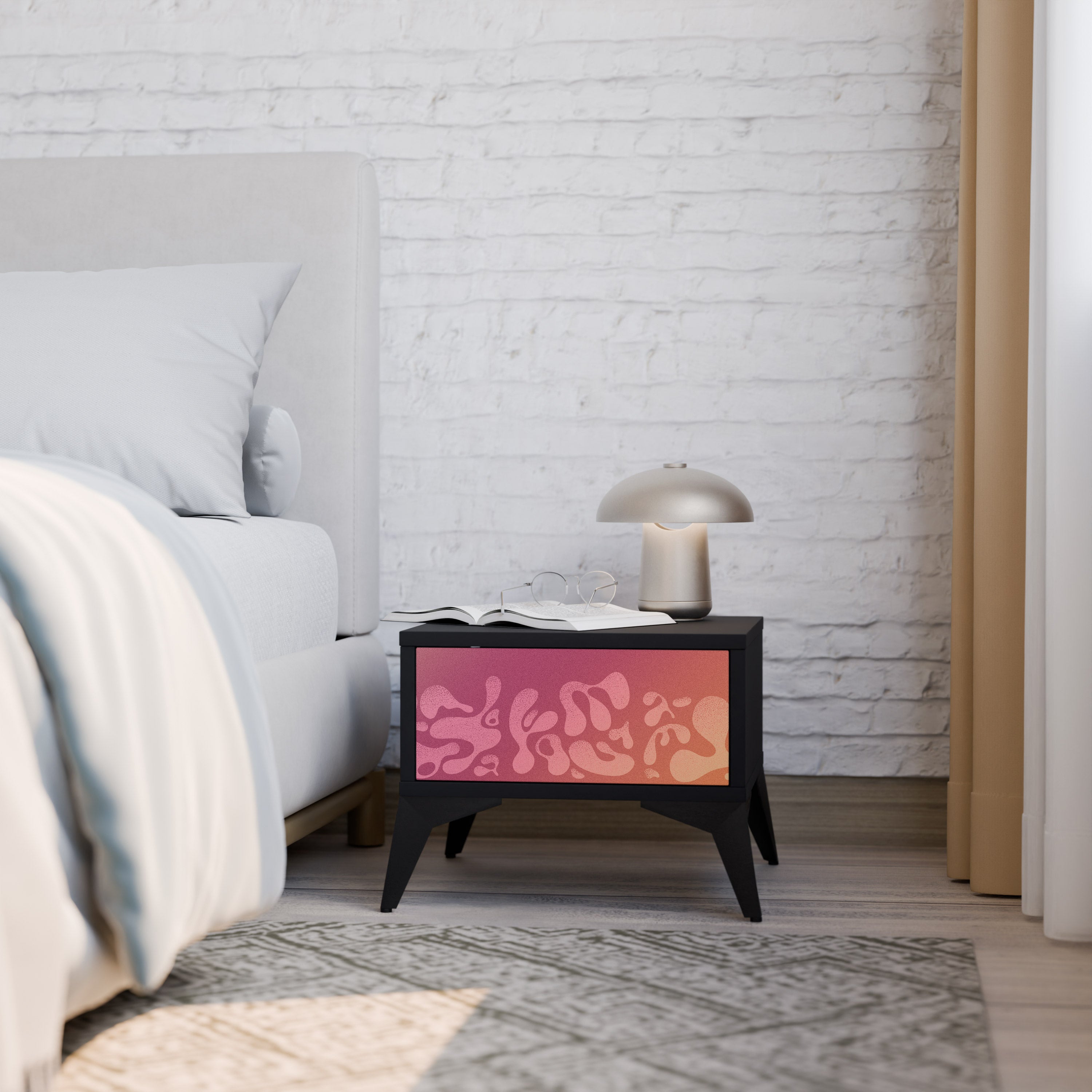 IRREGULAR PINK Nightstand in Black Finish