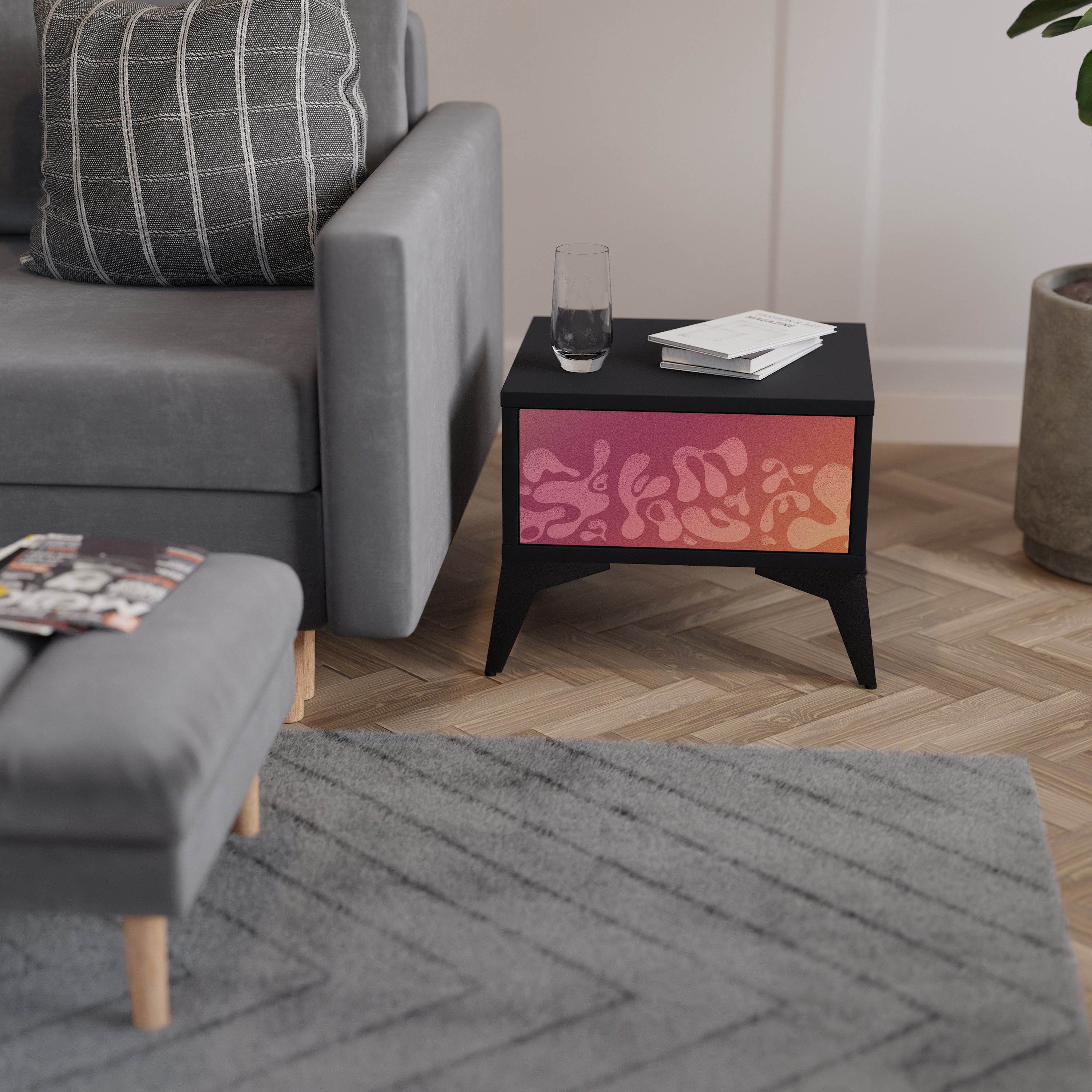 IRREGULAR PINK Nightstand in Black Finish