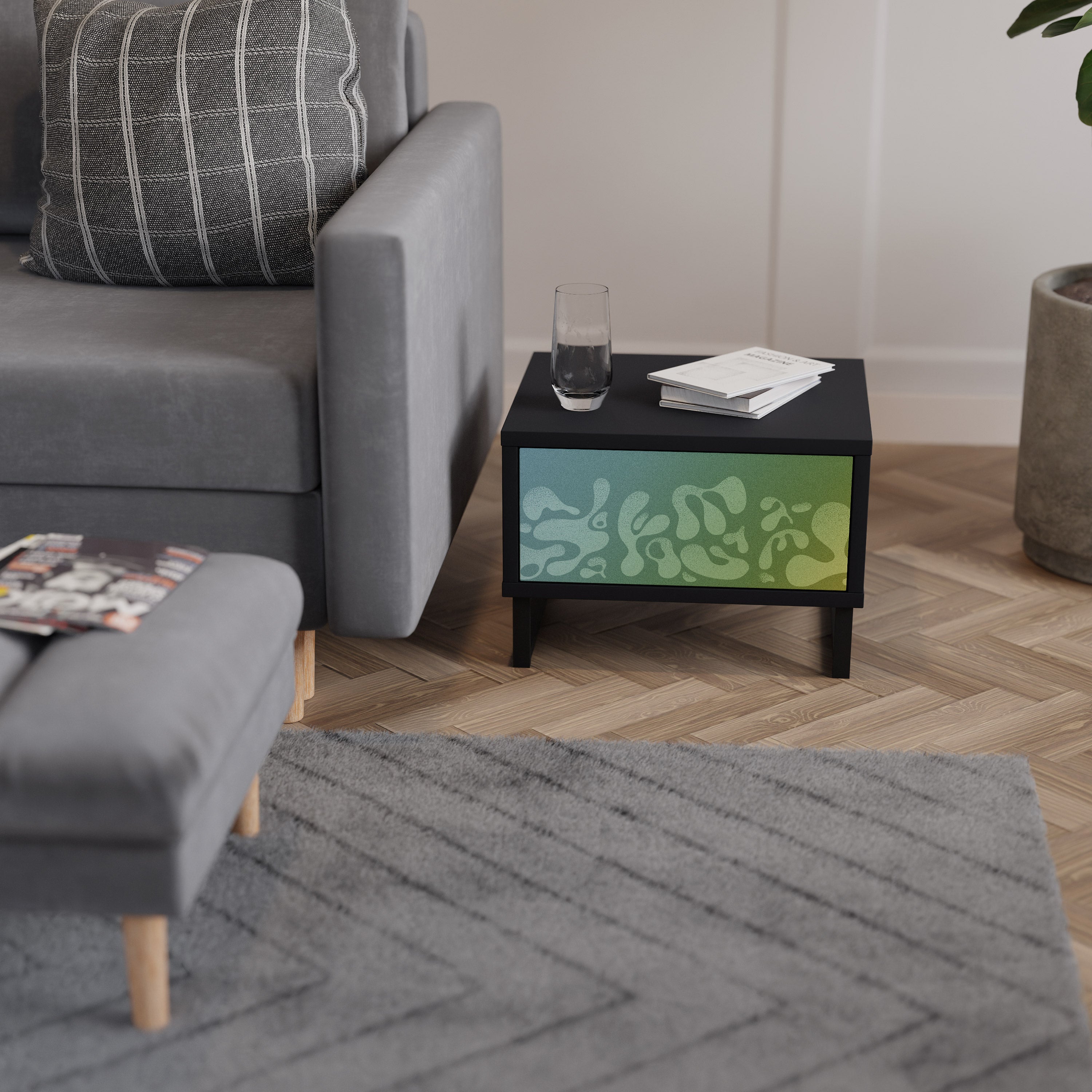 IRREGULAR BLUE Nightstand in Black Finish