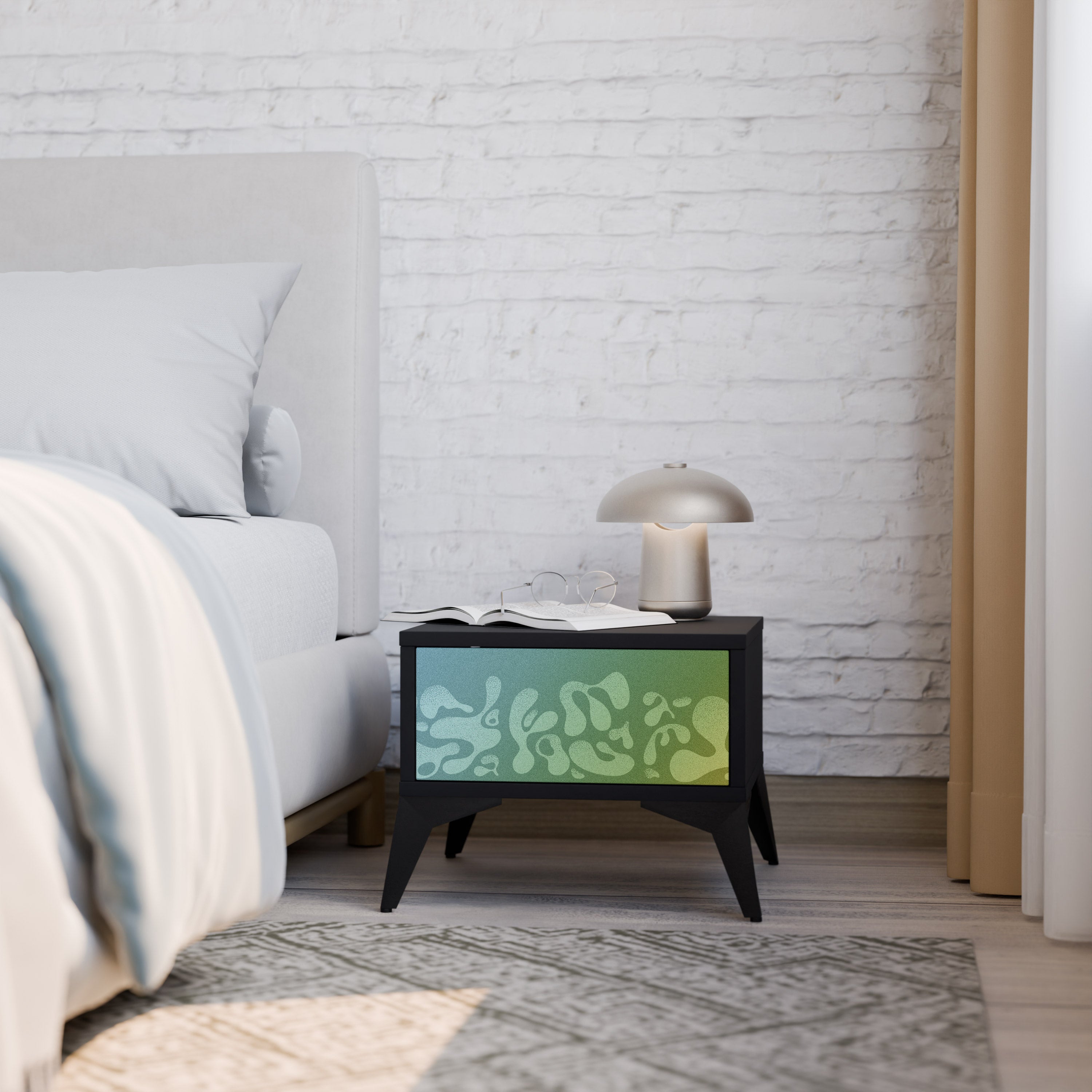 IRREGULAR BLUE Nightstand in Black Finish