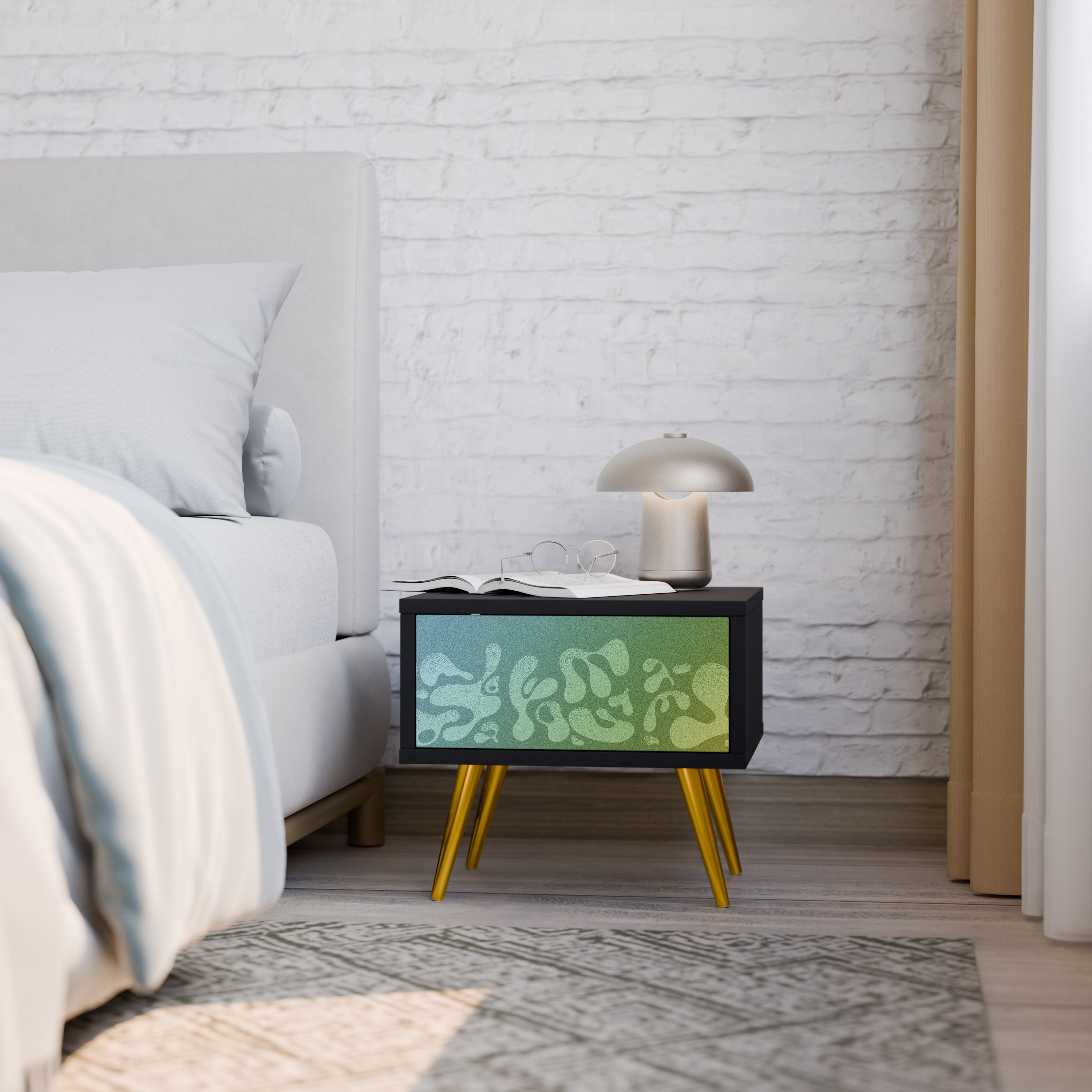 IRREGULAR BLUE Nightstand in Black Finish