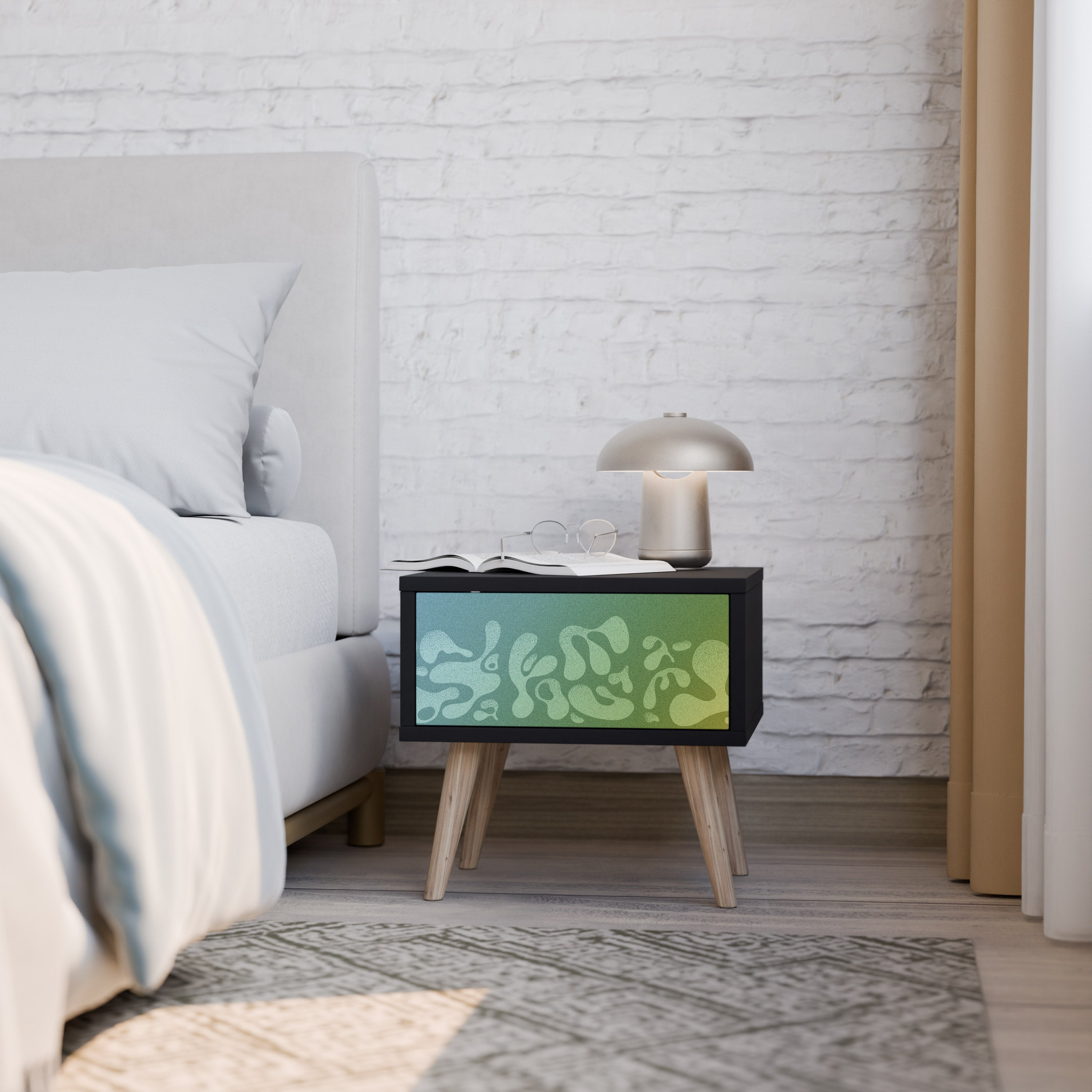 IRREGULAR BLUE Nightstand in Black Finish