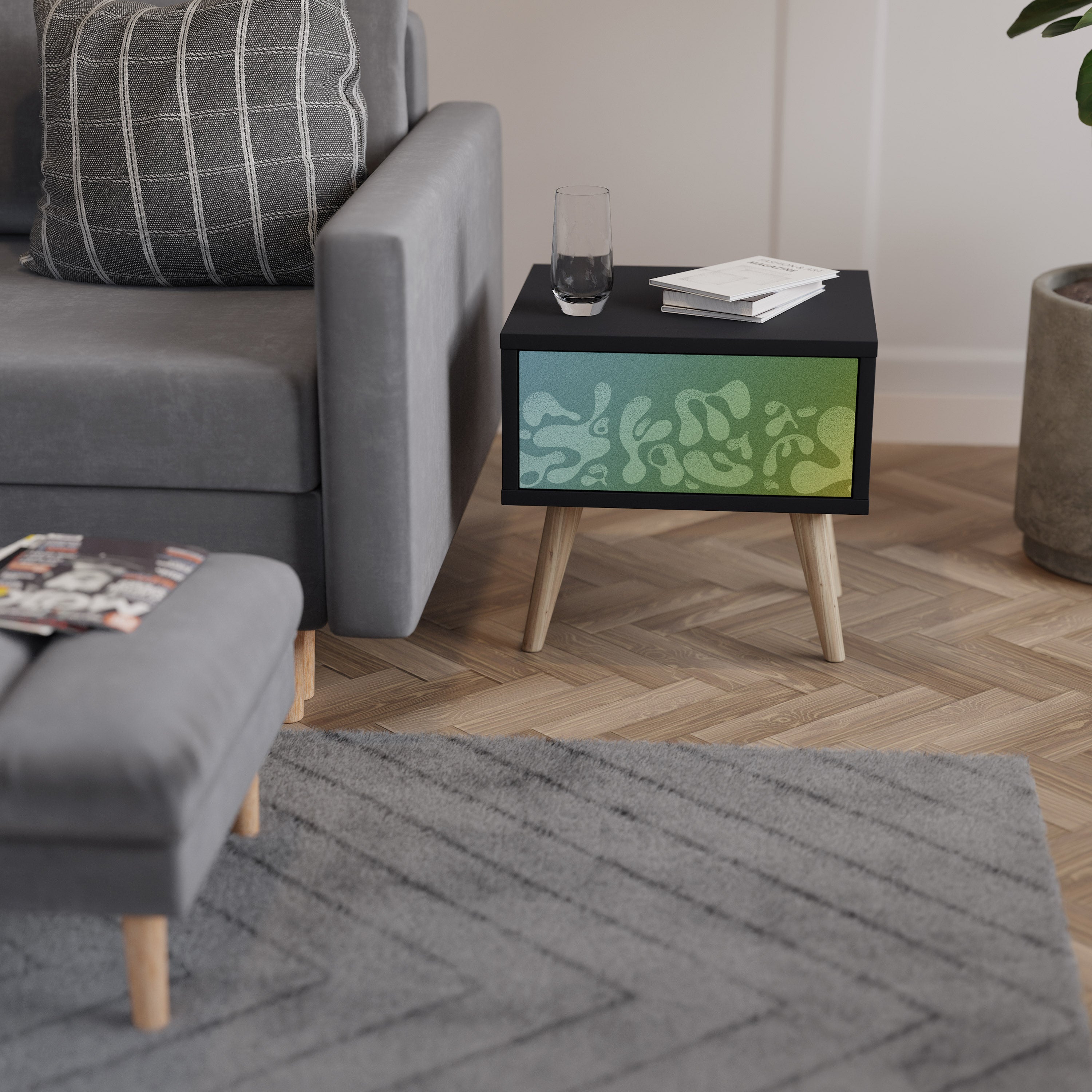 IRREGULAR BLUE Nightstand in Black Finish