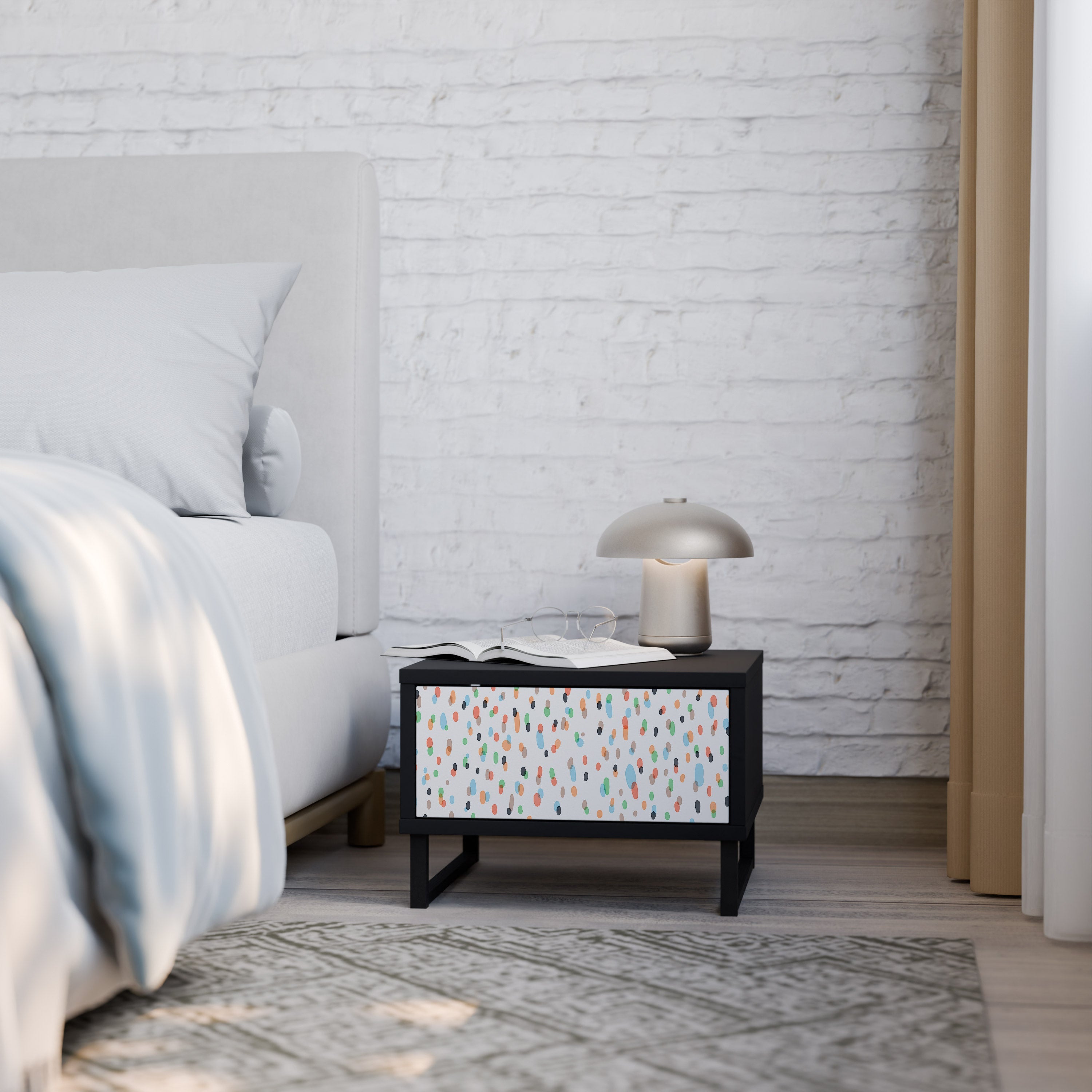 ENERGETIC SPOTS Nightstand in Black Finish