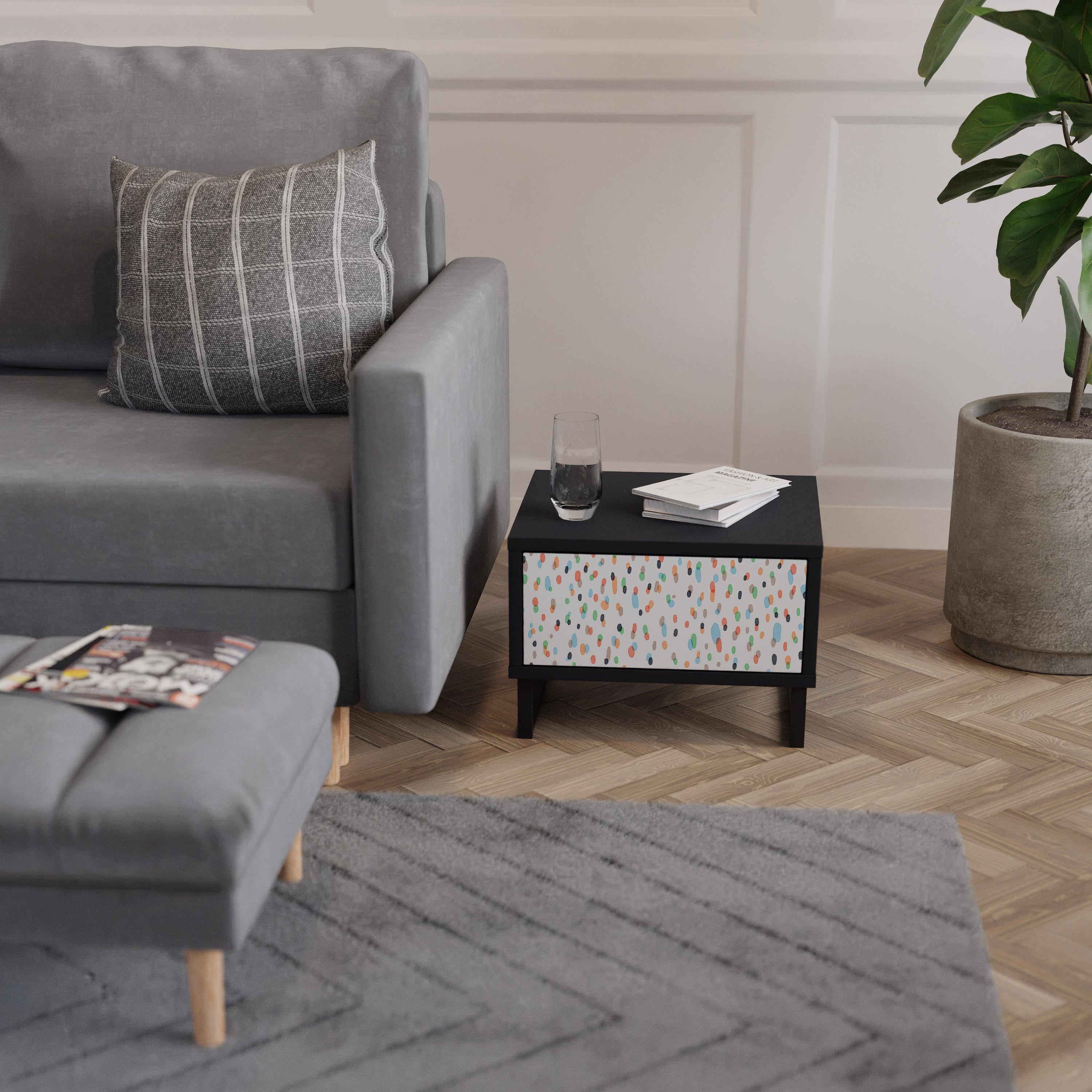 ENERGETIC SPOTS Nightstand in Black Finish