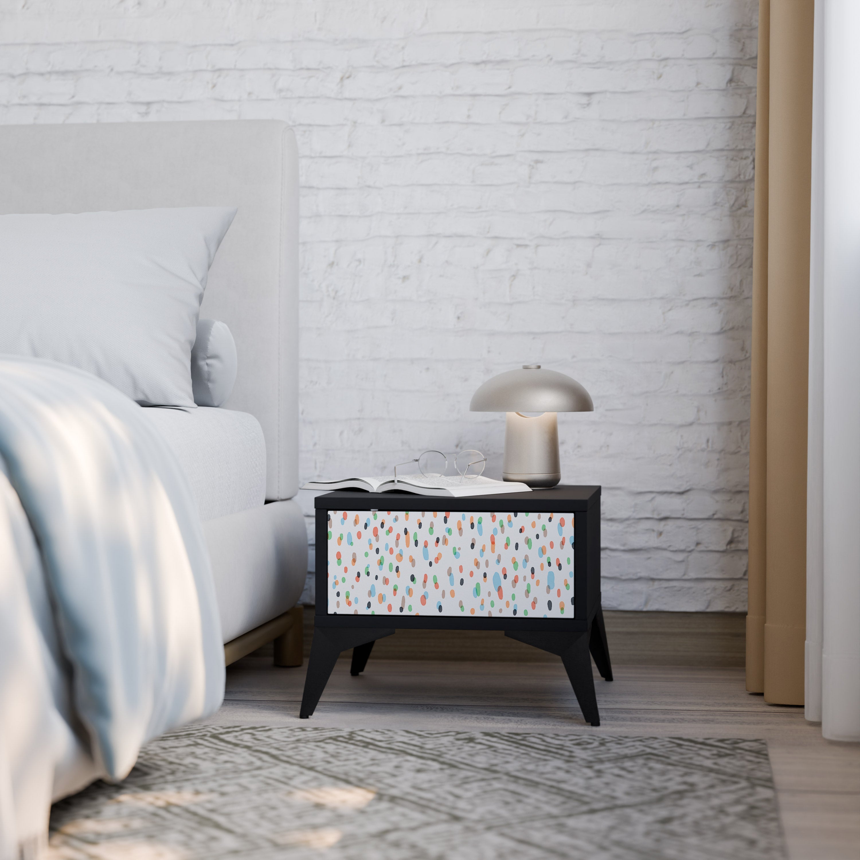 ENERGETIC SPOTS Nightstand in Black Finish