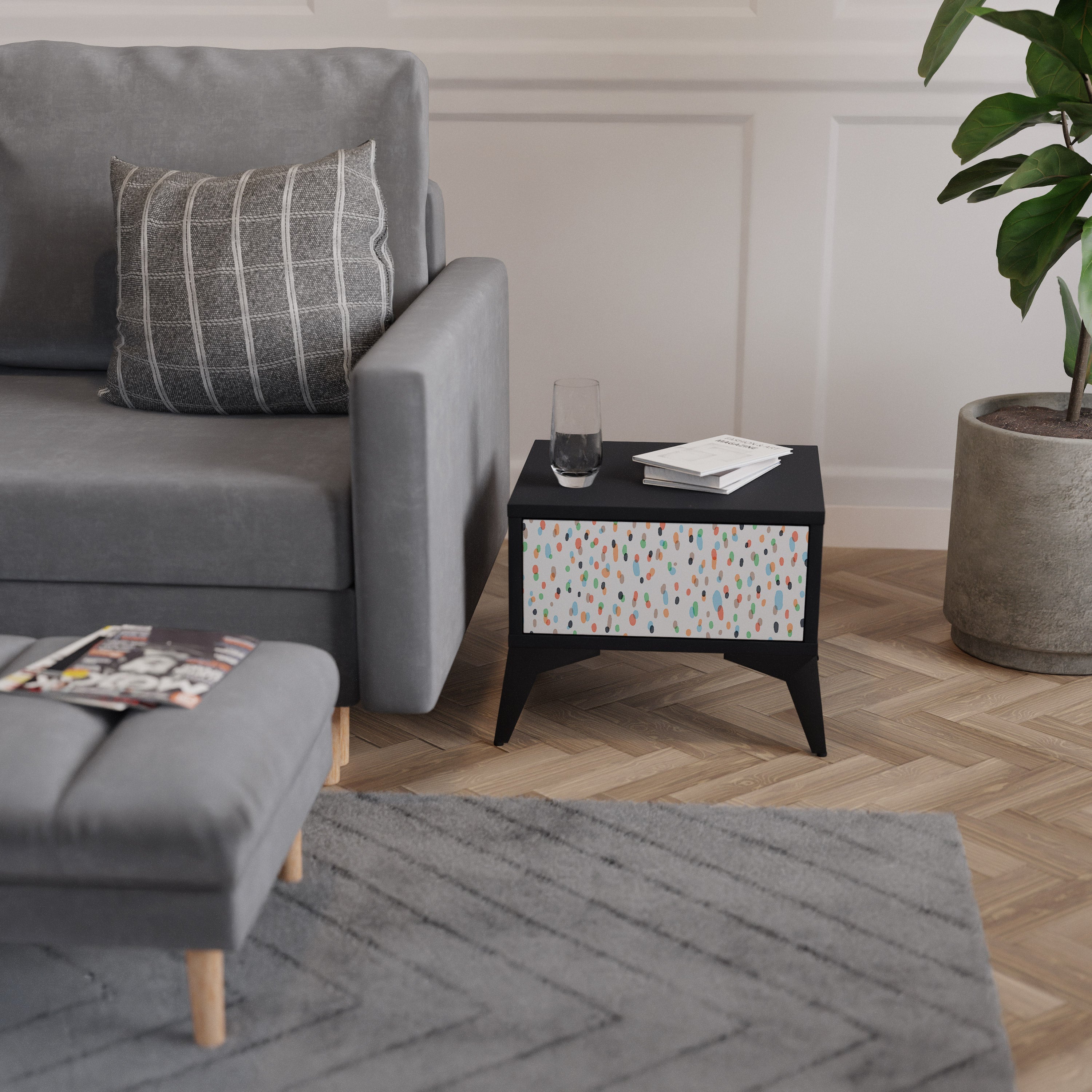 ENERGETIC SPOTS Nightstand in Black Finish