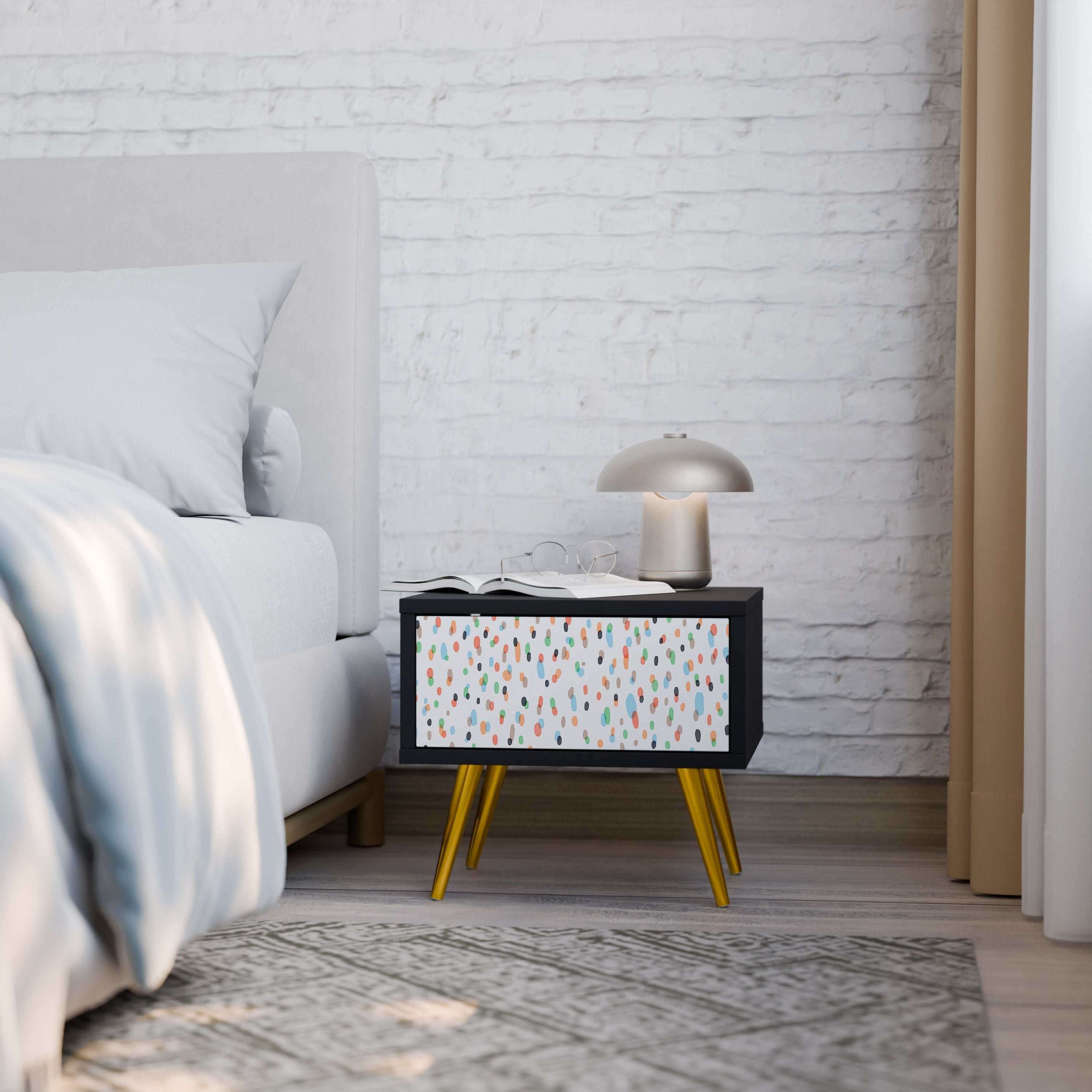 ENERGETIC SPOTS Nightstand in Black Finish