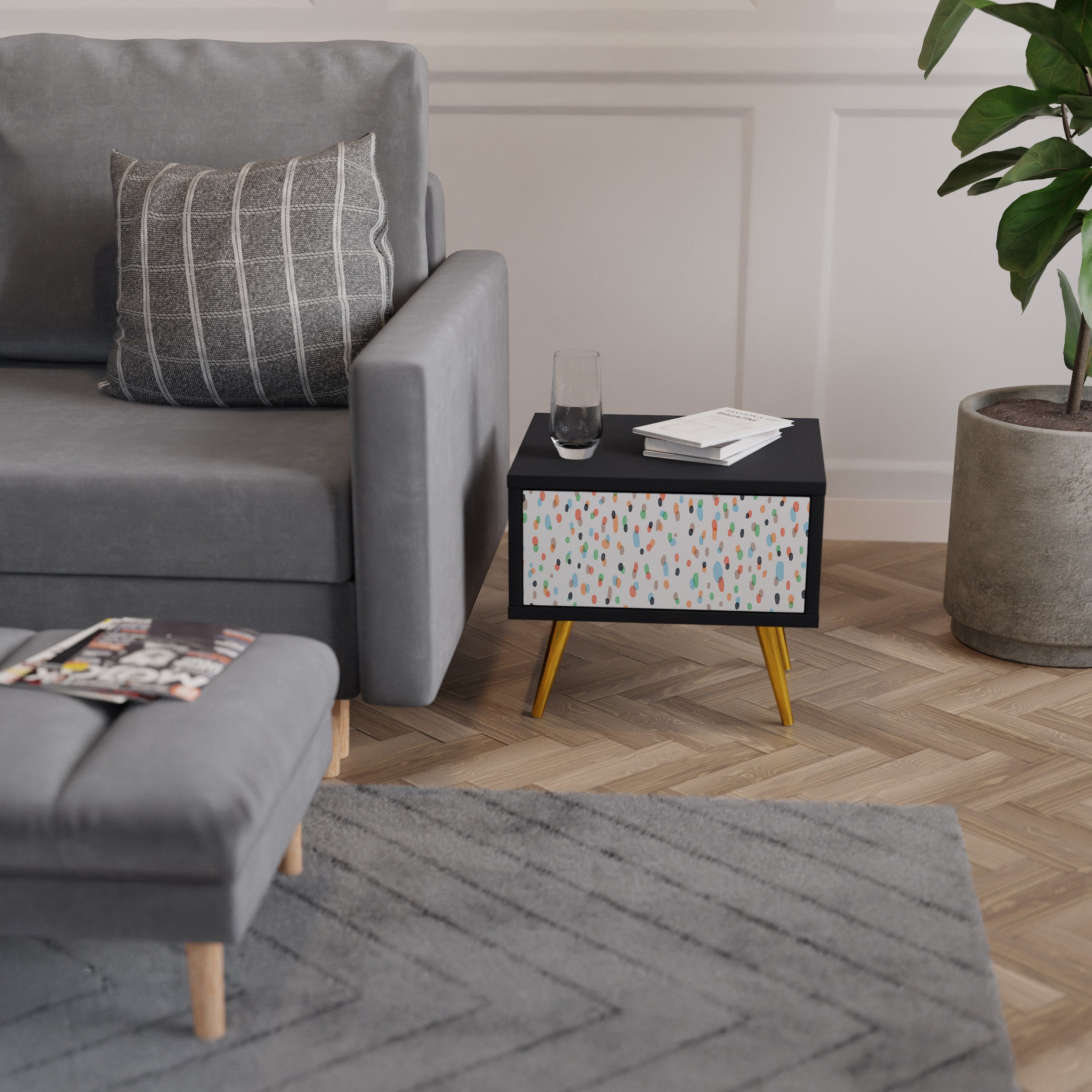 ENERGETIC SPOTS Nightstand in Black Finish