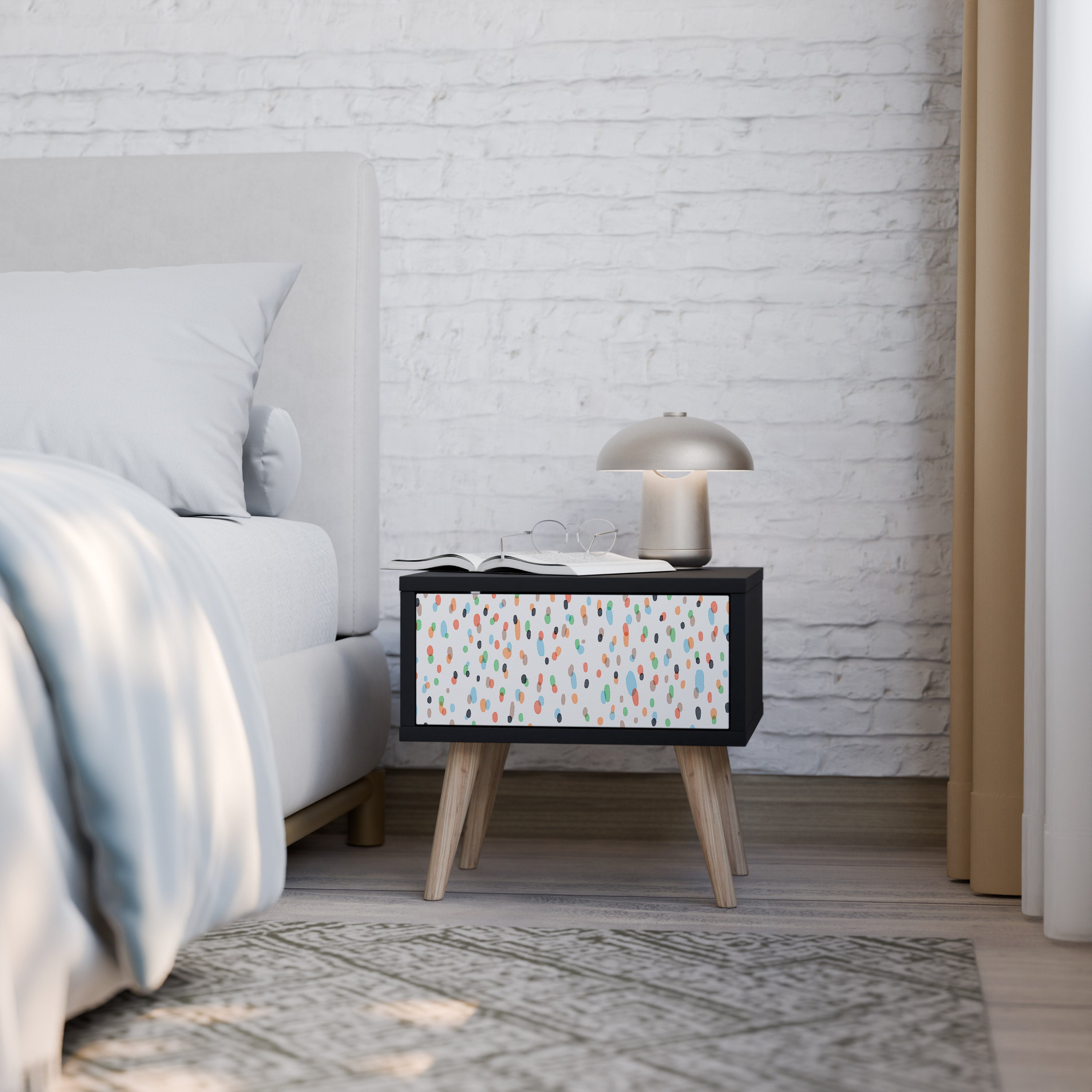 ENERGETIC SPOTS Nightstand in Black Finish