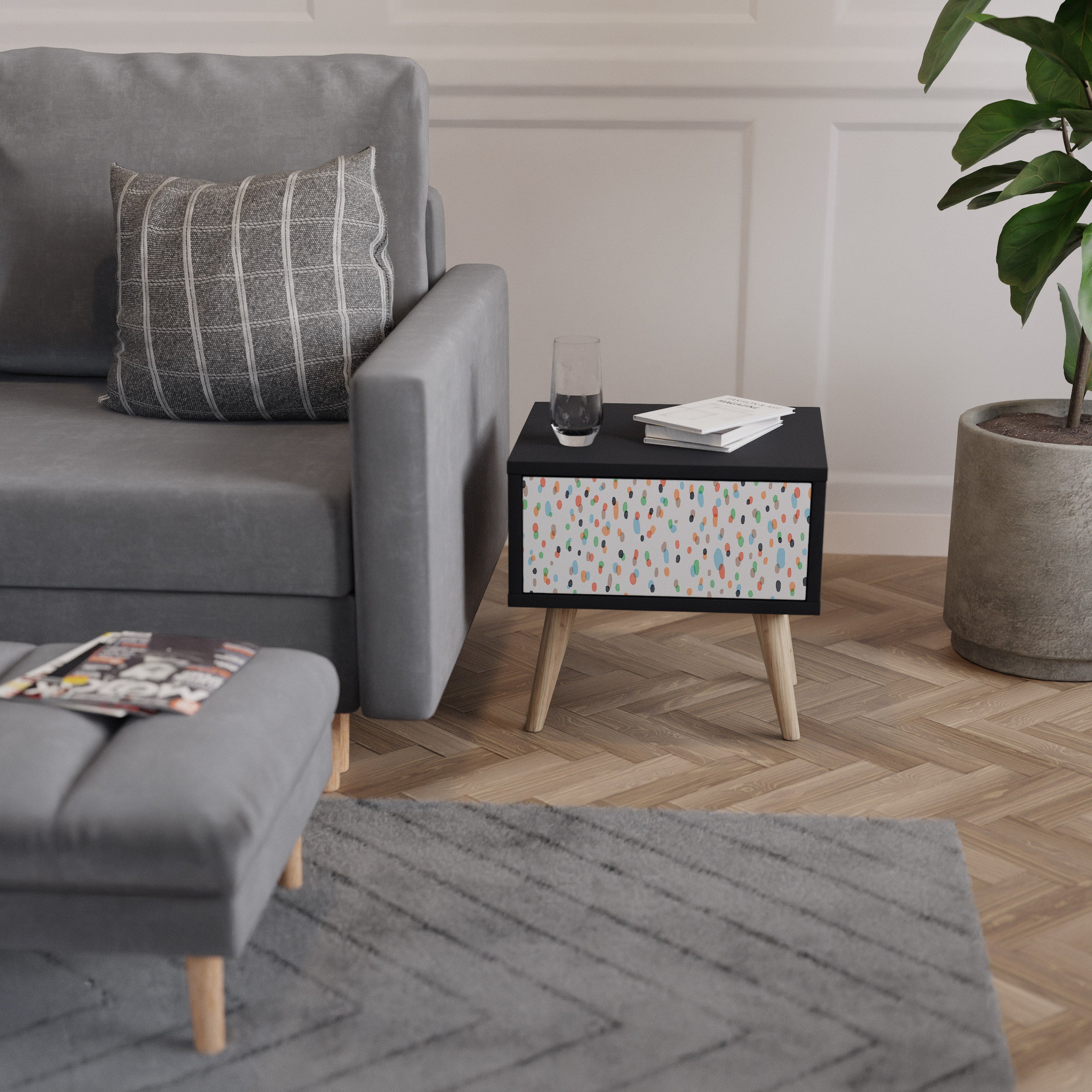 ENERGETIC SPOTS Nightstand in Black Finish