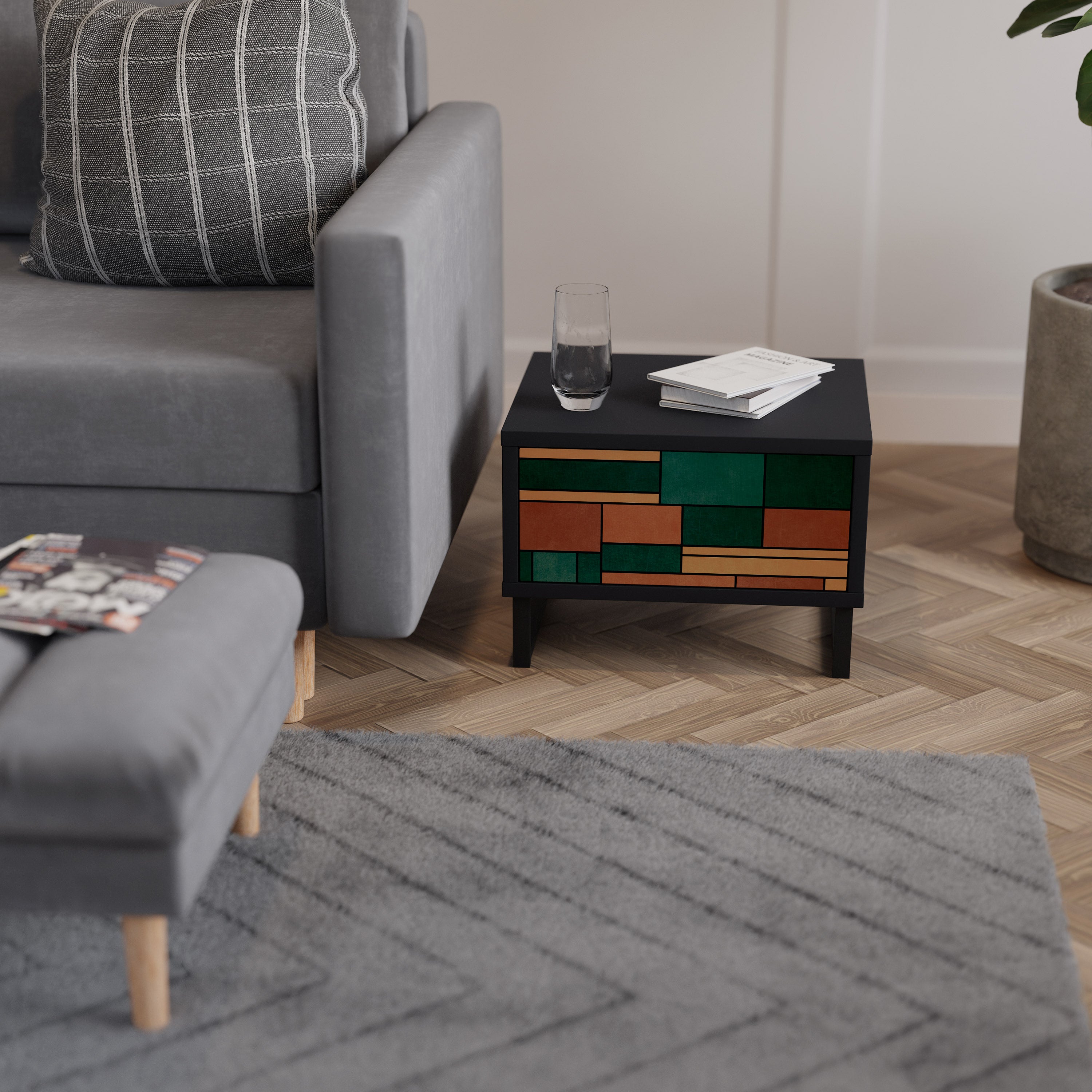 EARTHY FIGURES Nightstand in Black Finish