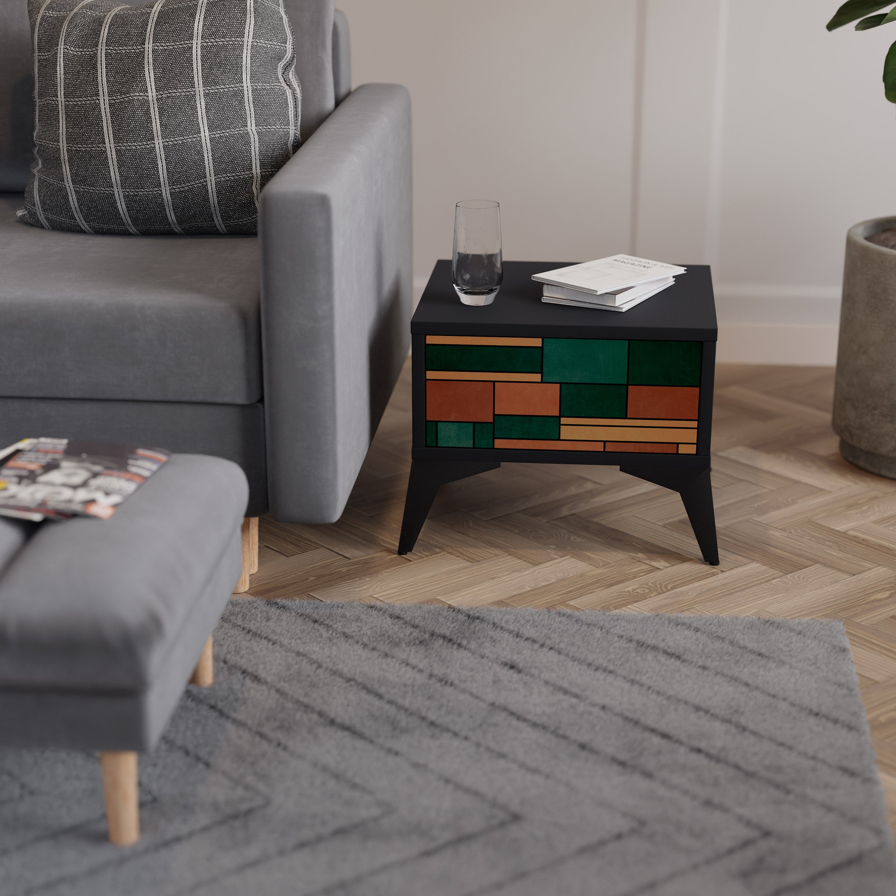 EARTHY FIGURES Nightstand in Black Finish